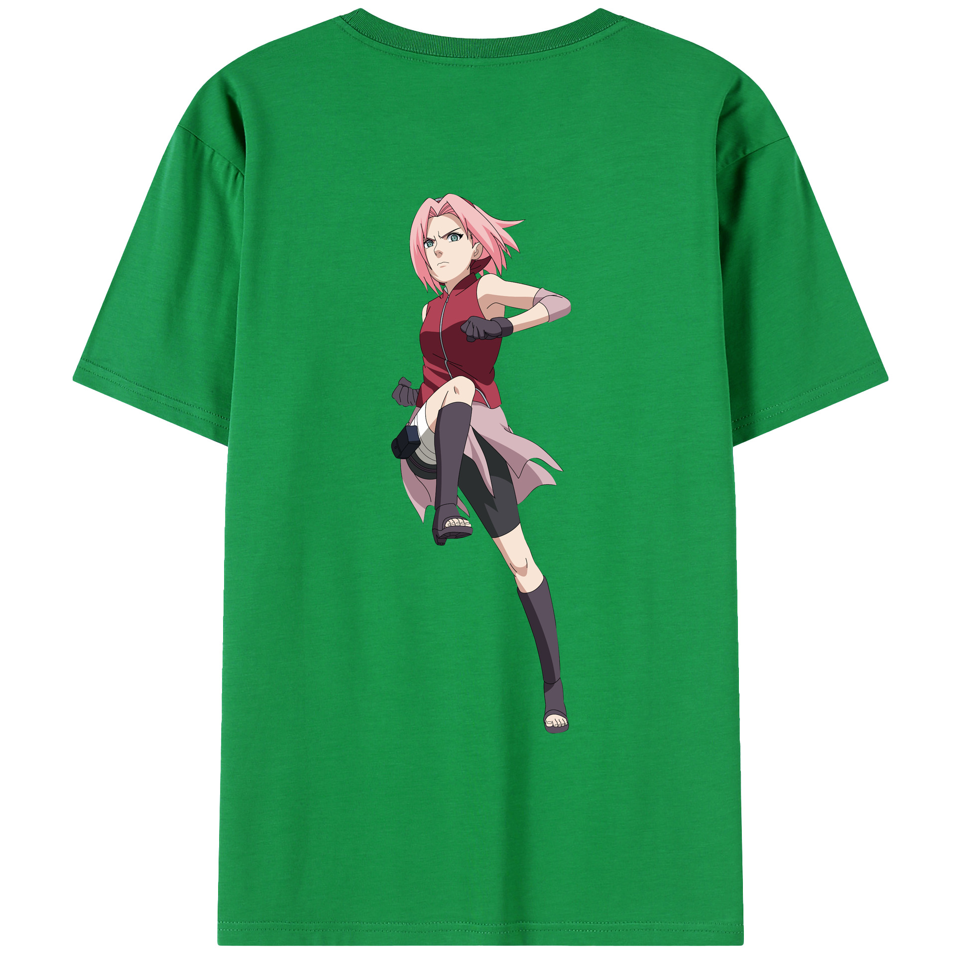（画像用） NARUTO -ナルト- 春野サクラ Haruno Sakura 綿100％ メンズ半袖Tシャツ（バックプリント） 通気性