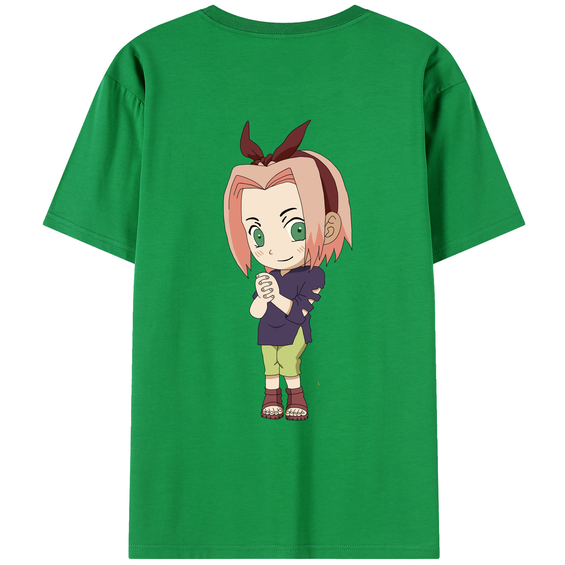 （画像用） NARUTO -ナルト- 春野サクラ Haruno Sakura 綿100％ メンズ半袖Tシャツ（バックプリント） 通気性