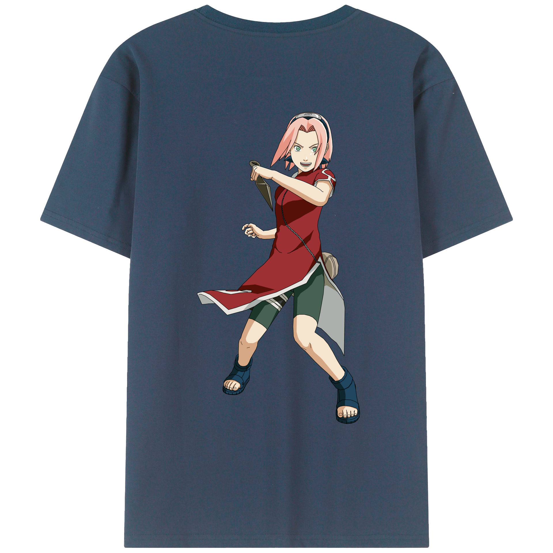 （画像用） NARUTO -ナルト- 春野サクラ Haruno Sakura 綿100％ メンズ半袖Tシャツ（バックプリント） 通気性