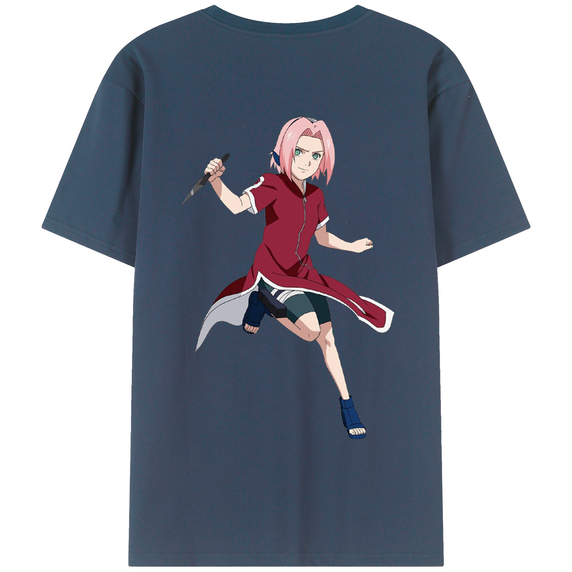 （画像用） NARUTO -ナルト- 春野サクラ Haruno Sakura 綿100％ メンズ半袖Tシャツ（バックプリント） 通気性