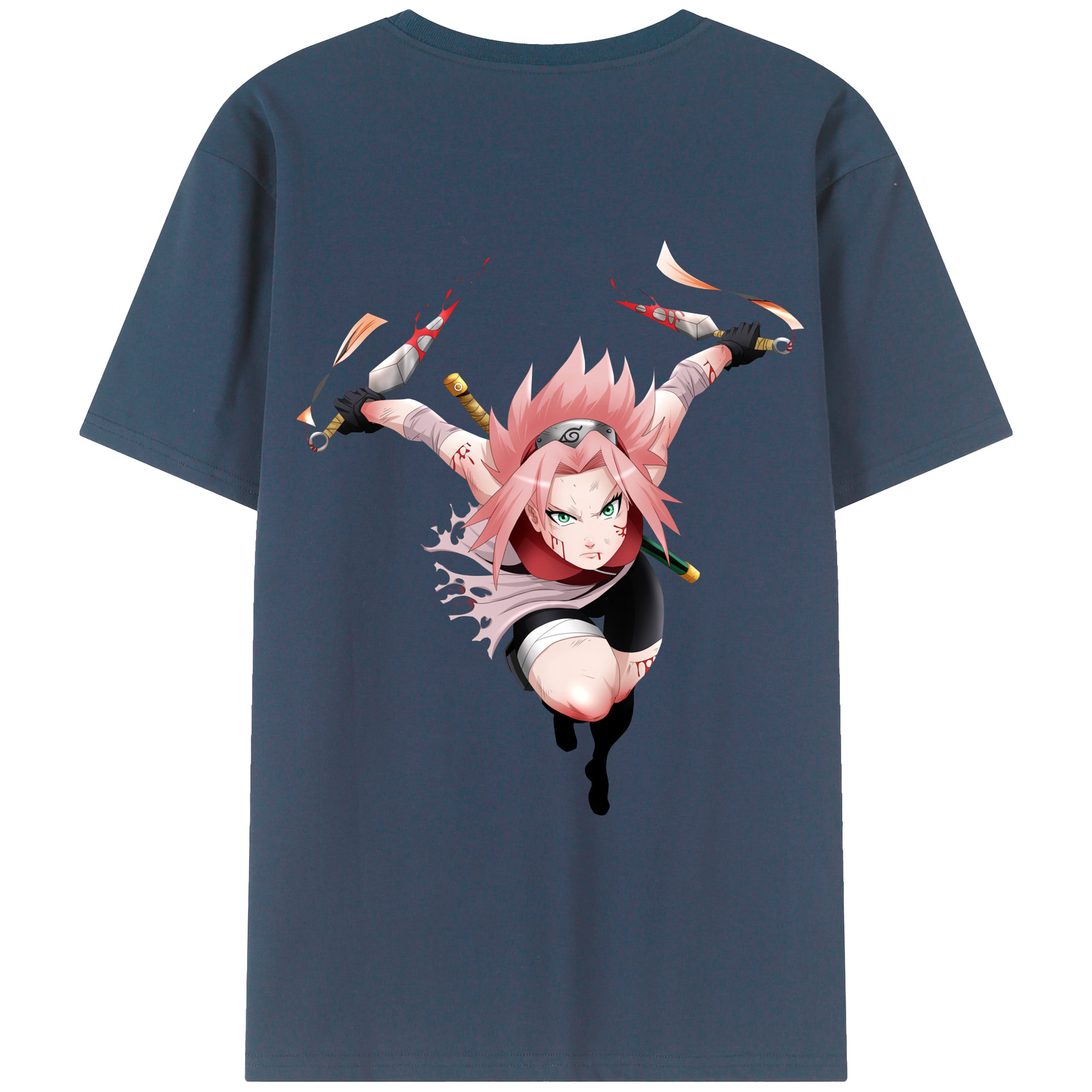 （画像用） NARUTO -ナルト- 春野サクラ Haruno Sakura 綿100％ メンズ半袖Tシャツ（バックプリント） 通気性