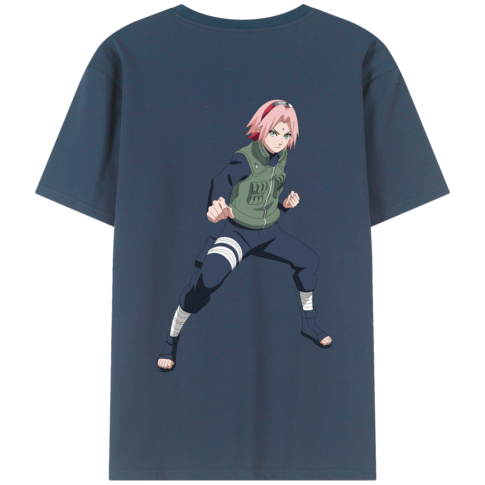 （画像用） NARUTO -ナルト- 春野サクラ Haruno Sakura 綿100％ メンズ半袖Tシャツ（バックプリント） 通気性