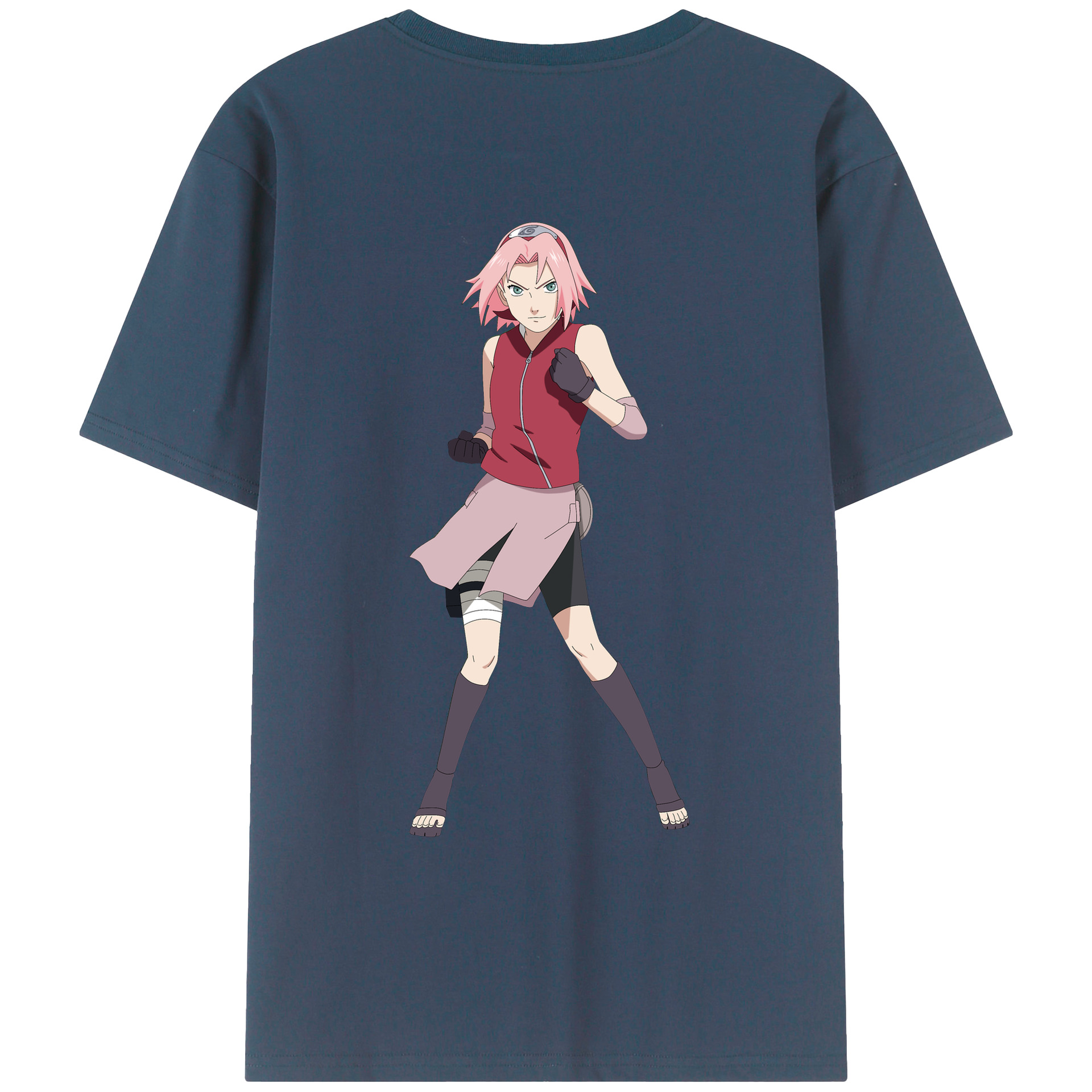 （画像用） NARUTO -ナルト- 春野サクラ Haruno Sakura 綿100％ メンズ半袖Tシャツ（バックプリント） 通気性