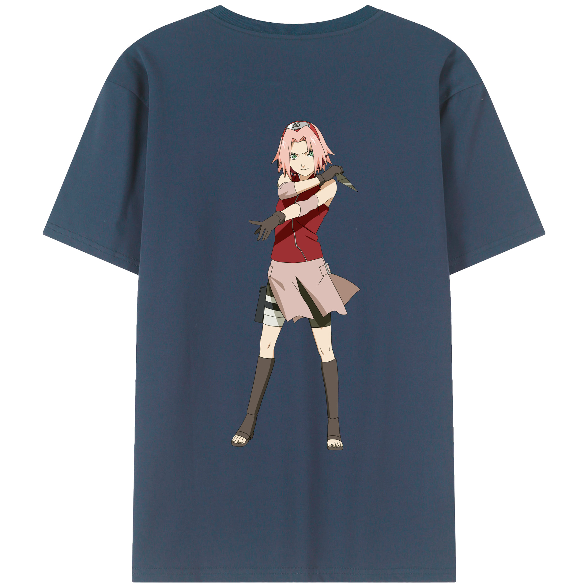 （画像用） NARUTO -ナルト- 春野サクラ Haruno Sakura 綿100％ メンズ半袖Tシャツ（バックプリント） 通気性