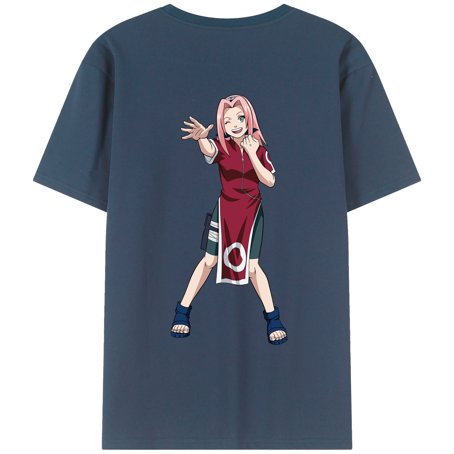 （画像用） NARUTO -ナルト- 春野サクラ Haruno Sakura 綿100％ メンズ半袖Tシャツ（バックプリント） 通気性