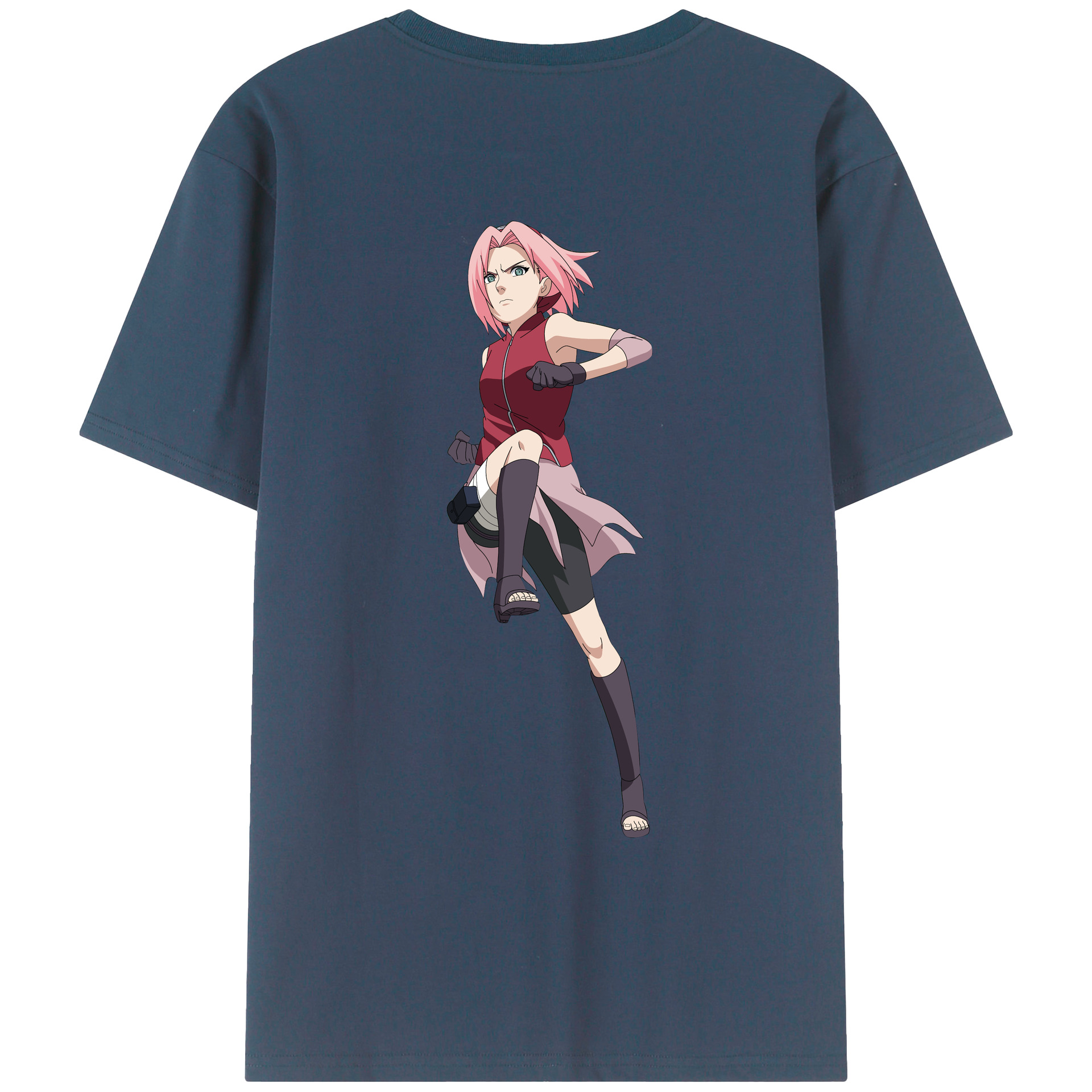 （画像用） NARUTO -ナルト- 春野サクラ Haruno Sakura 綿100％ メンズ半袖Tシャツ（バックプリント） 通気性