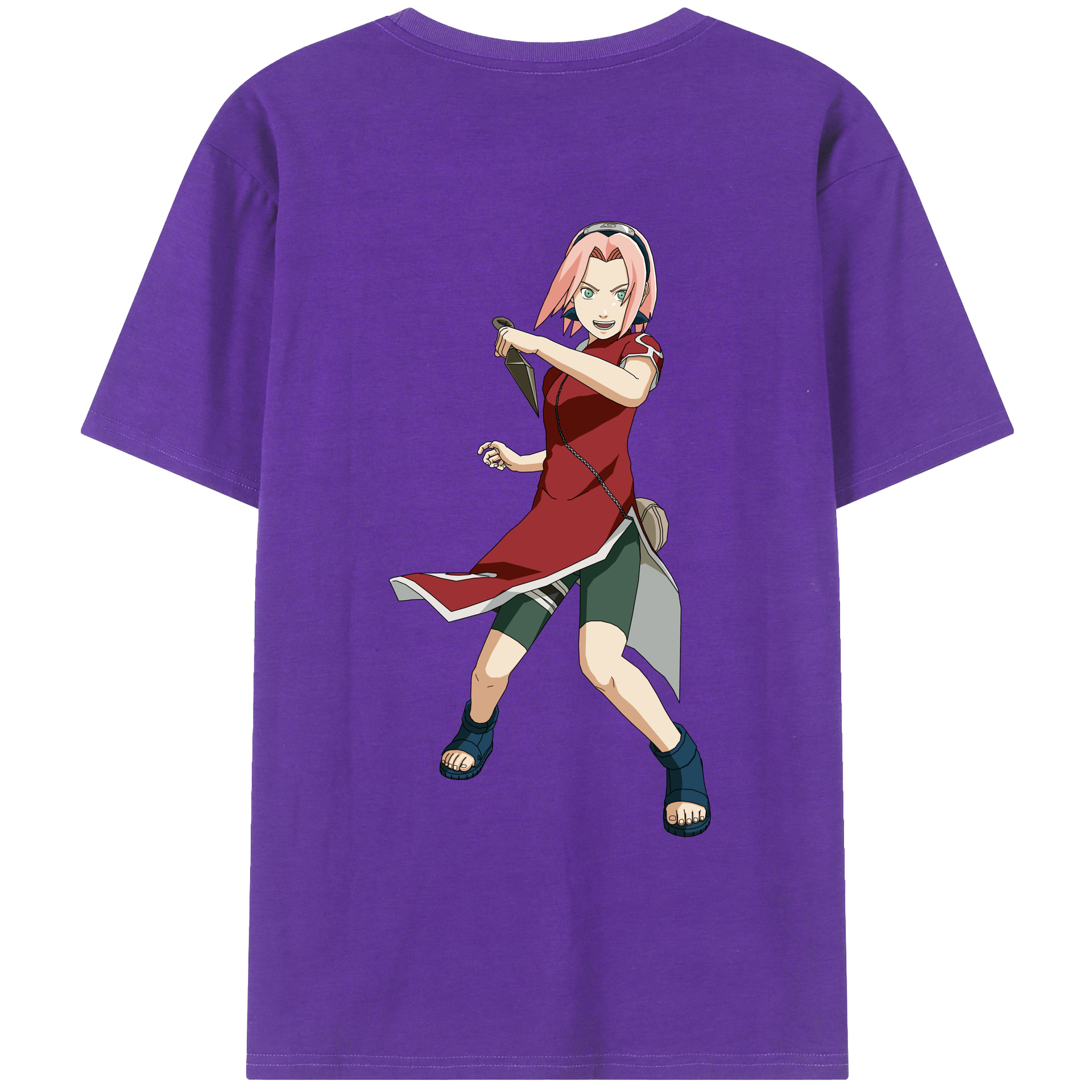 （画像用） NARUTO -ナルト- 春野サクラ Haruno Sakura 綿100％ メンズ半袖Tシャツ（バックプリント） 通気性