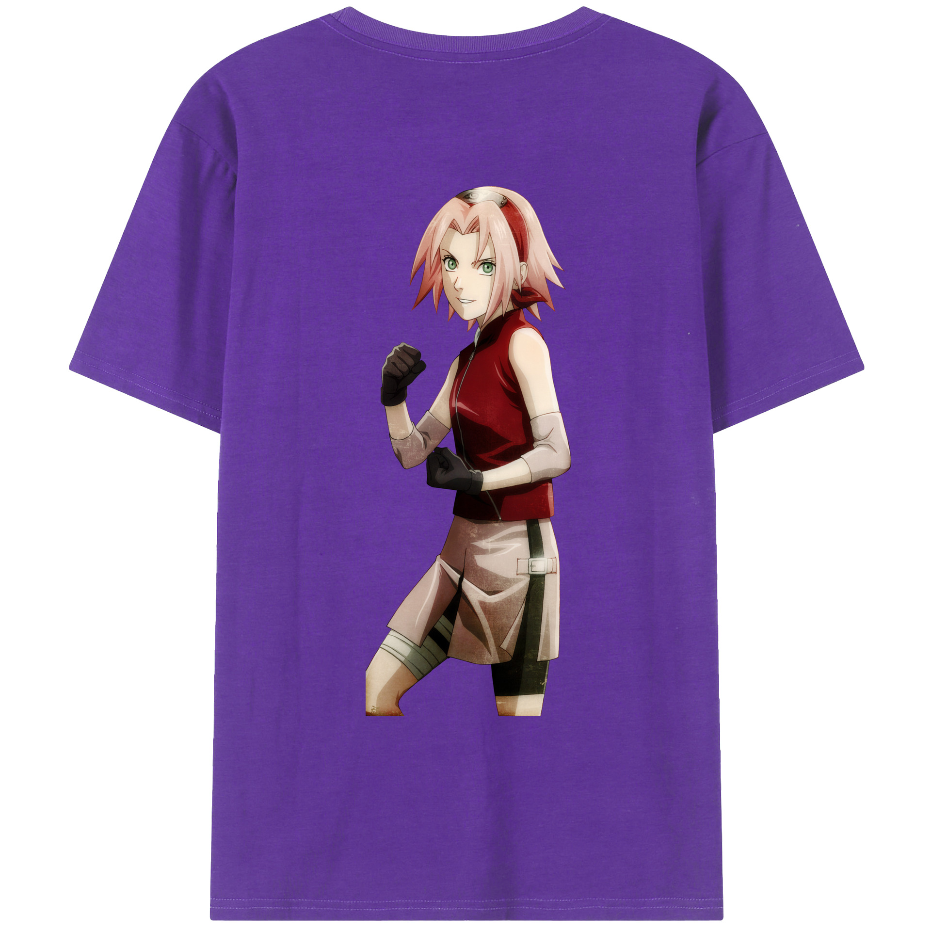 （画像用） NARUTO -ナルト- 春野サクラ Haruno Sakura 綿100％ メンズ半袖Tシャツ（バックプリント） 通気性