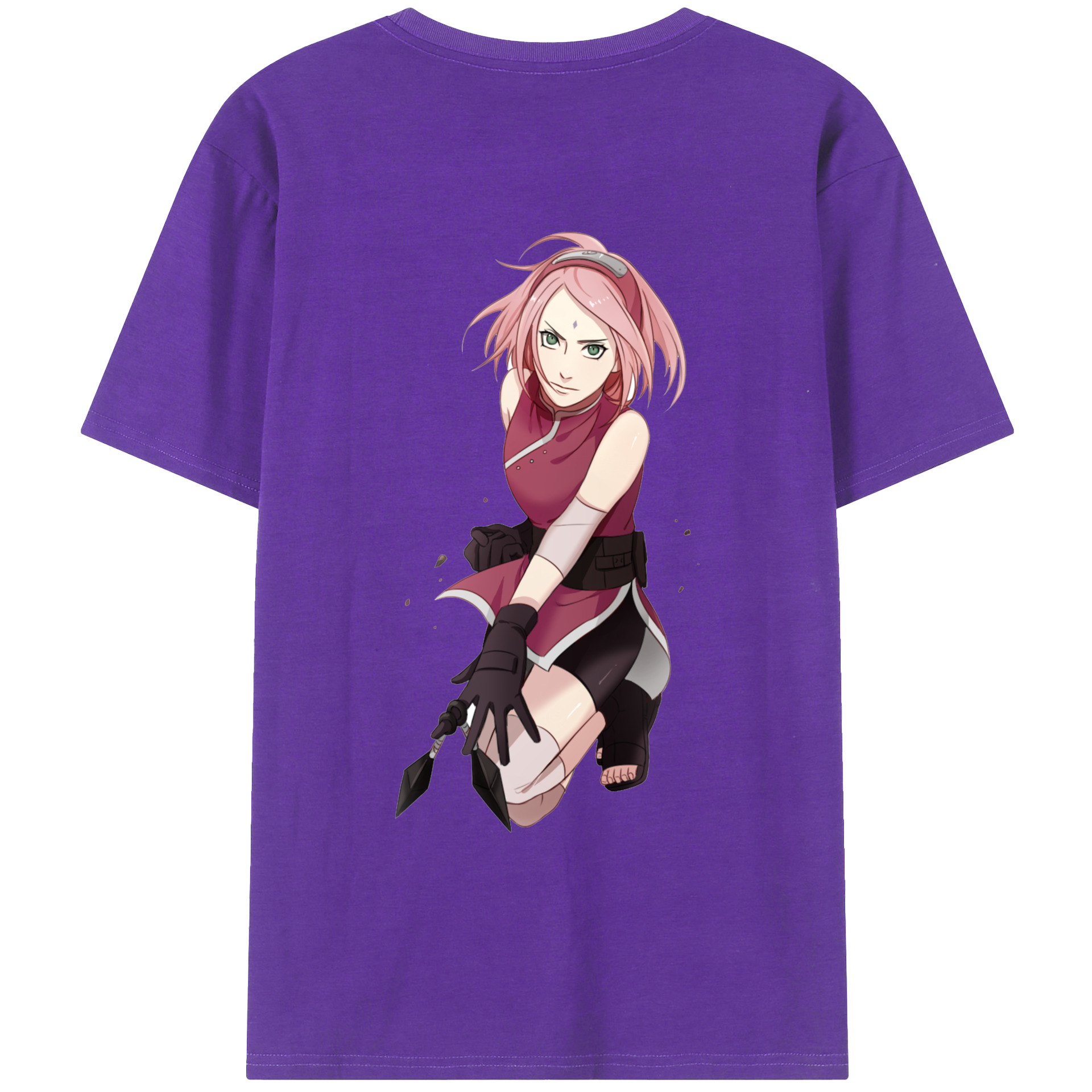 （画像用） NARUTO -ナルト- 春野サクラ Haruno Sakura 綿100％ メンズ半袖Tシャツ（バックプリント） 通気性