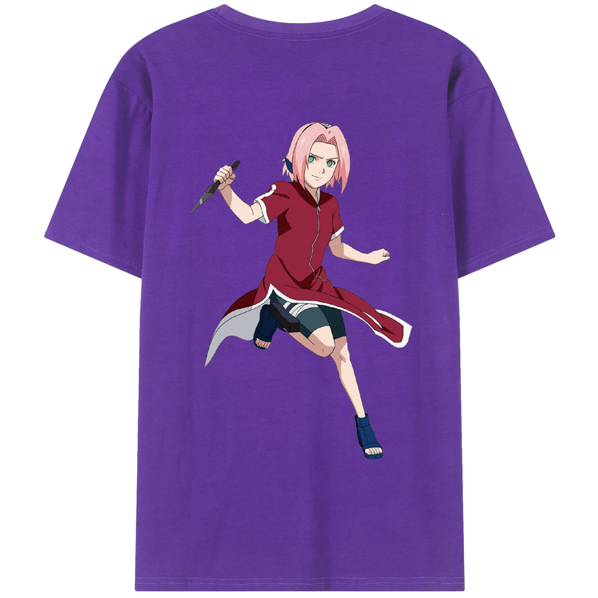 （画像用） NARUTO -ナルト- 春野サクラ Haruno Sakura 綿100％ メンズ半袖Tシャツ（バックプリント） 通気性