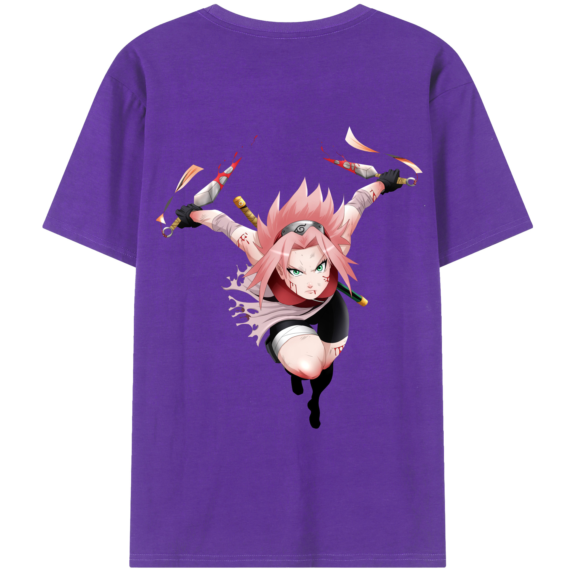 （画像用） NARUTO -ナルト- 春野サクラ Haruno Sakura 綿100％ メンズ半袖Tシャツ（バックプリント） 通気性