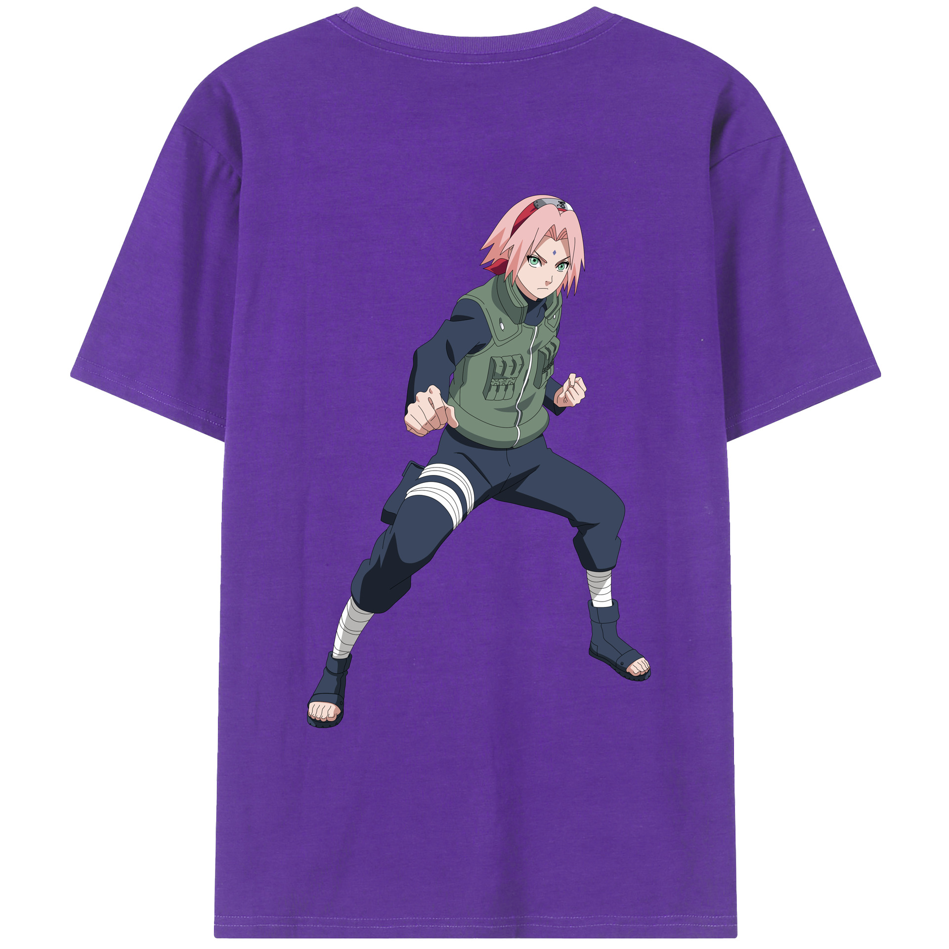 （画像用） NARUTO -ナルト- 春野サクラ Haruno Sakura 綿100％ メンズ半袖Tシャツ（バックプリント） 通気性