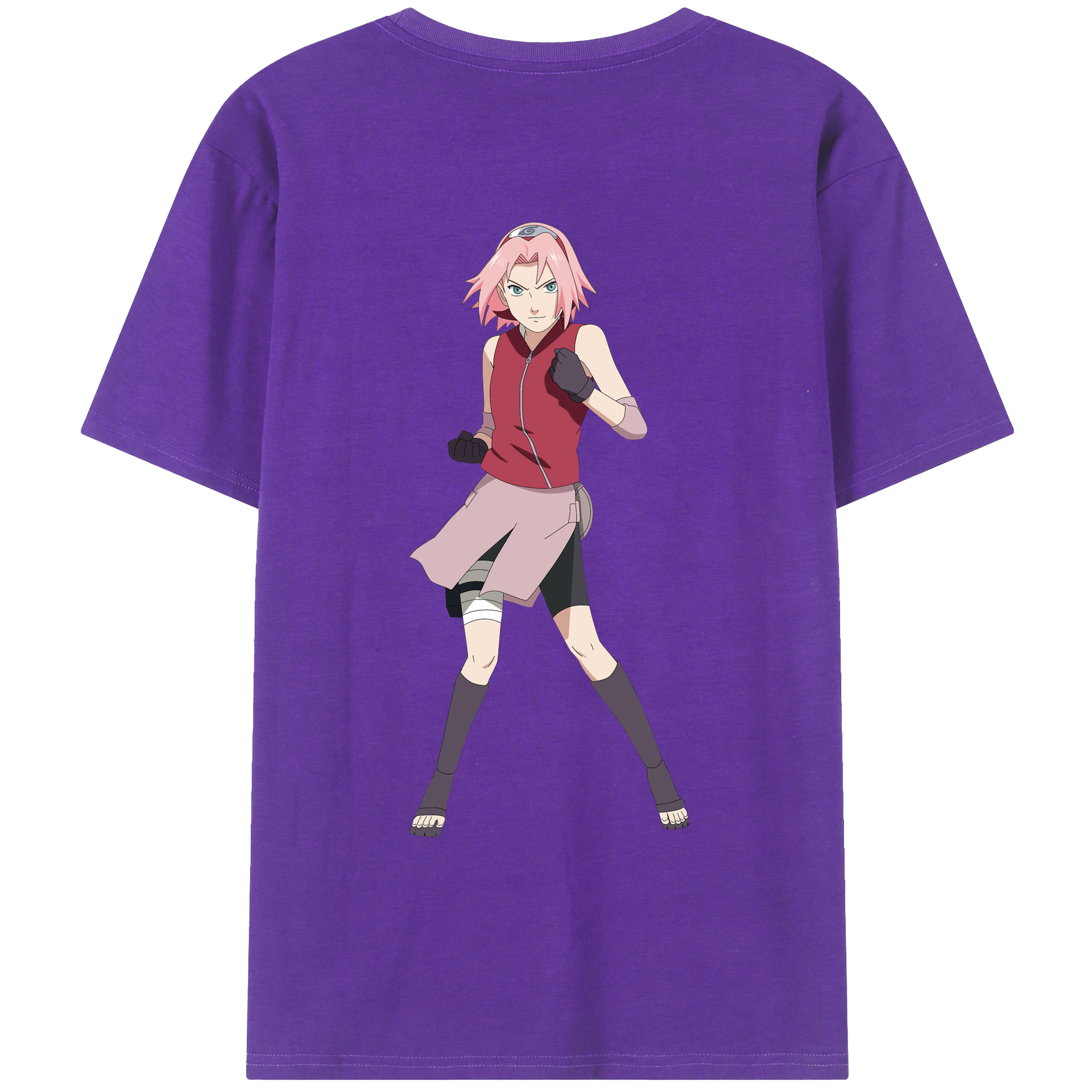 （画像用） NARUTO -ナルト- 春野サクラ Haruno Sakura 綿100％ メンズ半袖Tシャツ（バックプリント） 通気性