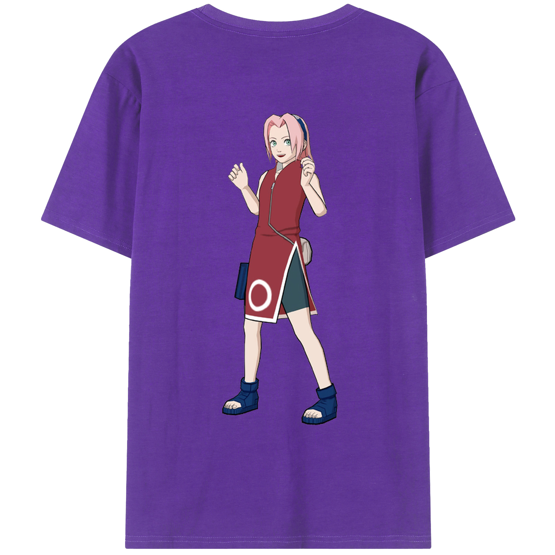 （画像用） NARUTO -ナルト- 春野サクラ Haruno Sakura 綿100％ メンズ半袖Tシャツ（バックプリント） 通気性