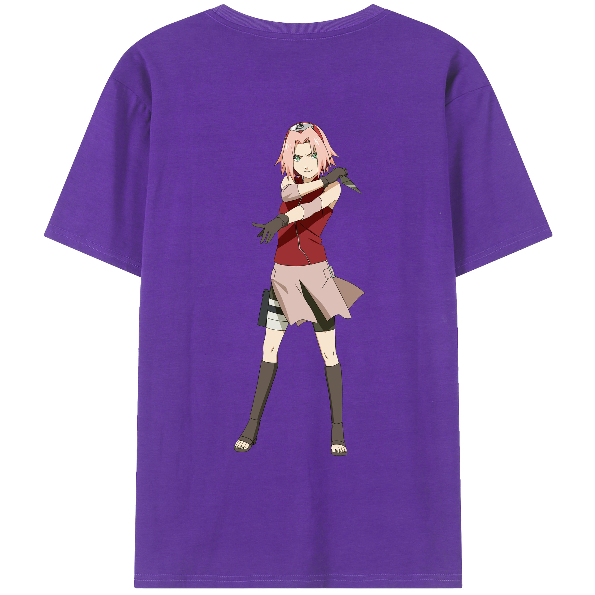 （画像用） NARUTO -ナルト- 春野サクラ Haruno Sakura 綿100％ メンズ半袖Tシャツ（バックプリント） 通気性