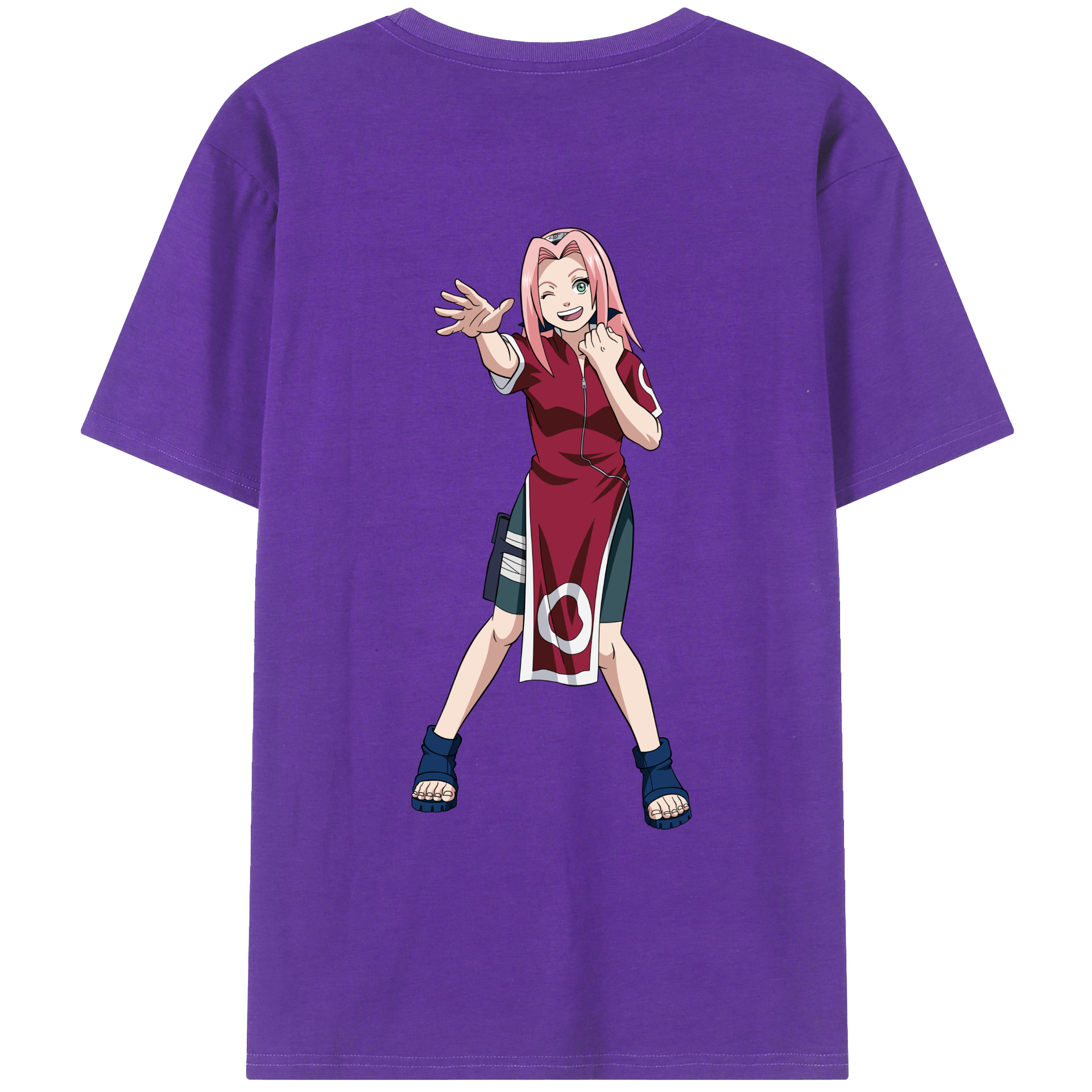 （画像用） NARUTO -ナルト- 春野サクラ Haruno Sakura 綿100％ メンズ半袖Tシャツ（バックプリント） 通気性