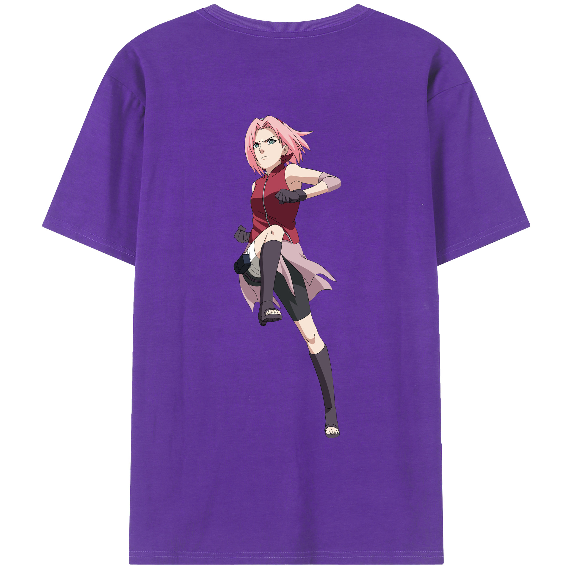 （画像用） NARUTO -ナルト- 春野サクラ Haruno Sakura 綿100％ メンズ半袖Tシャツ（バックプリント） 通気性