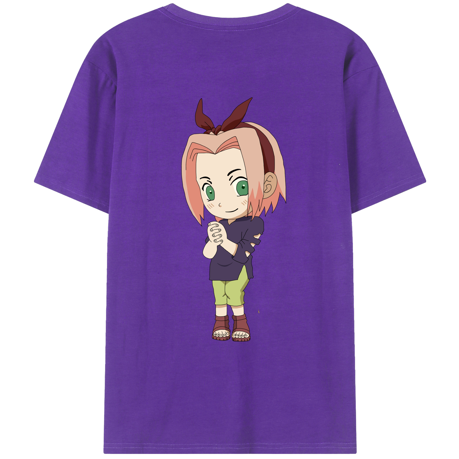 （画像用） NARUTO -ナルト- 春野サクラ Haruno Sakura 綿100％ メンズ半袖Tシャツ（バックプリント） 通気性