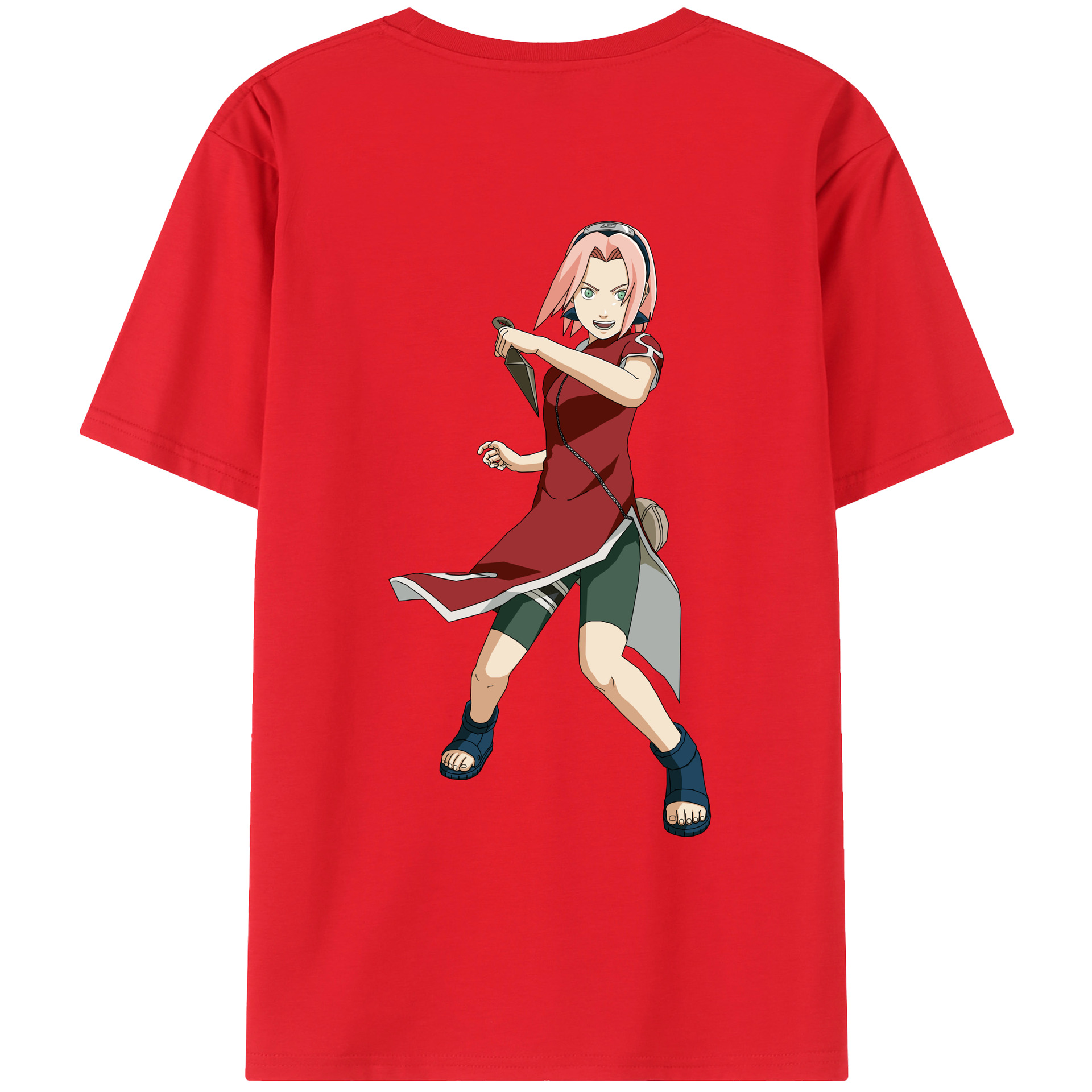 （画像用） NARUTO -ナルト- 春野サクラ Haruno Sakura 綿100％ メンズ半袖Tシャツ（バックプリント） 通気性