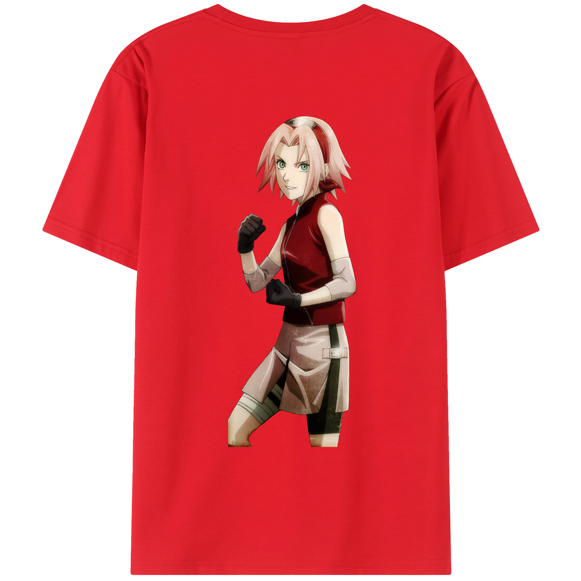 （画像用） NARUTO -ナルト- 春野サクラ Haruno Sakura 綿100％ メンズ半袖Tシャツ（バックプリント） 通気性