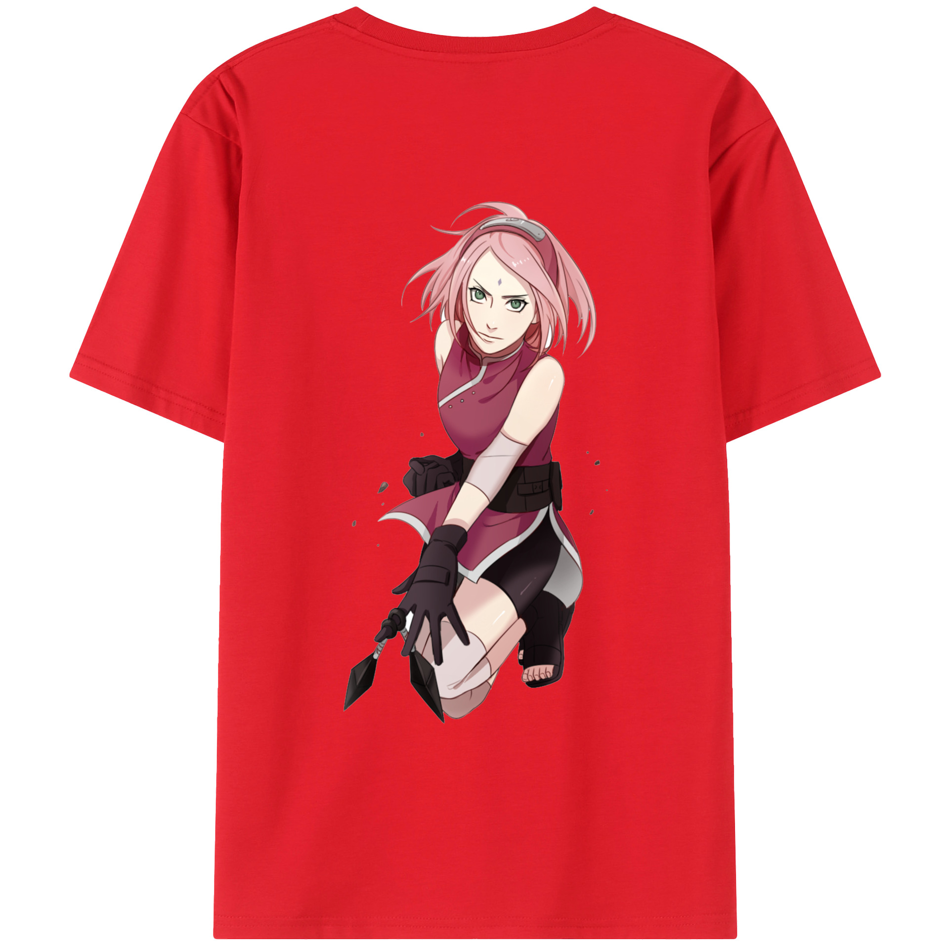 （画像用） NARUTO -ナルト- 春野サクラ Haruno Sakura 綿100％ メンズ半袖Tシャツ（バックプリント） 通気性