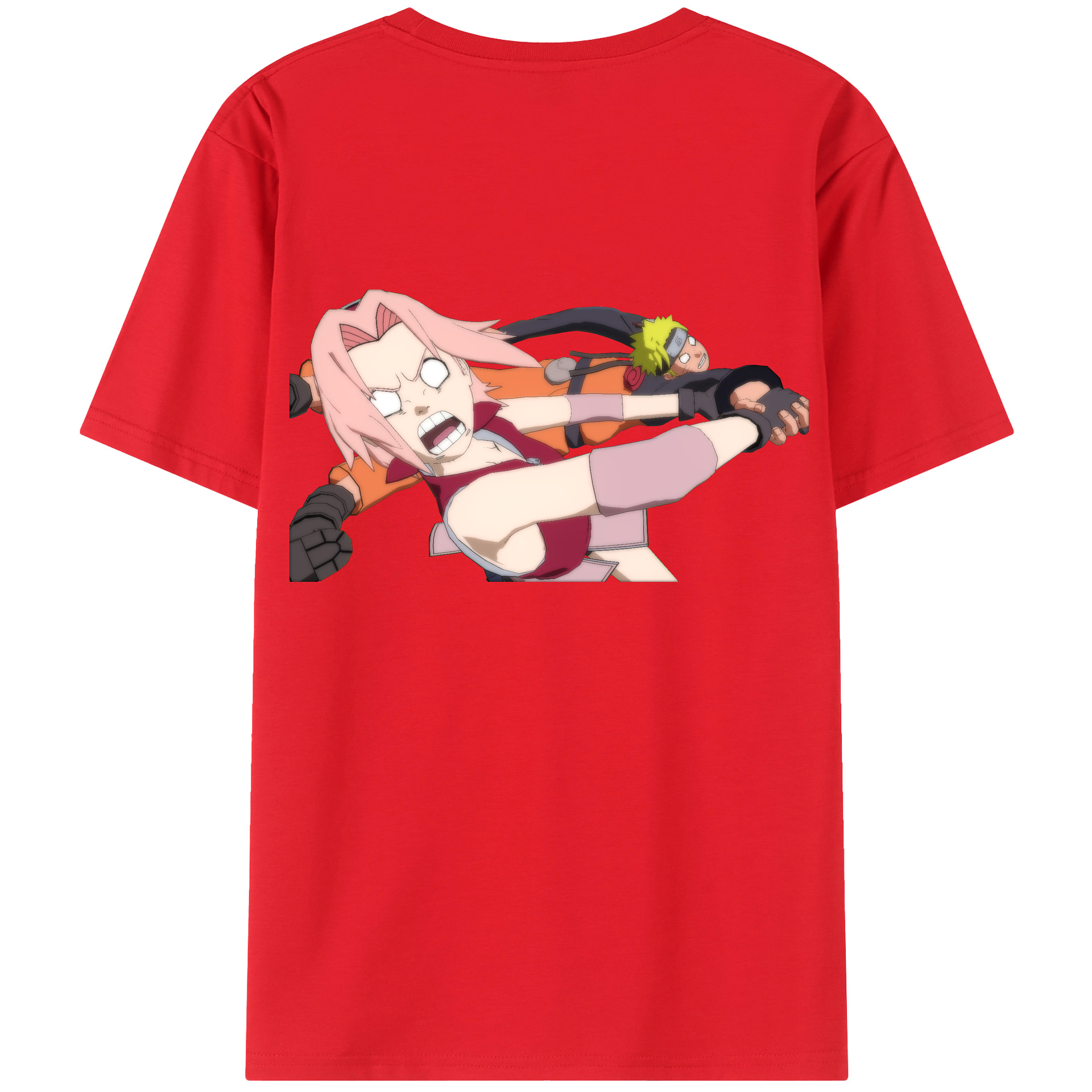 （画像用） NARUTO -ナルト- 春野サクラ Haruno Sakura 綿100％ メンズ半袖Tシャツ（バックプリント） 通気性