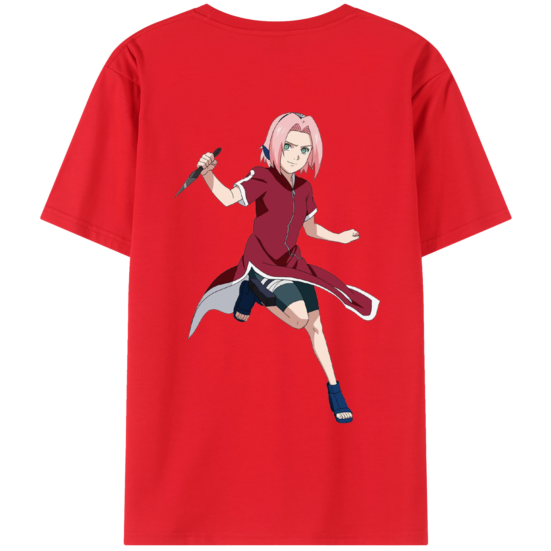 （画像用） NARUTO -ナルト- 春野サクラ Haruno Sakura 綿100％ メンズ半袖Tシャツ（バックプリント） 通気性