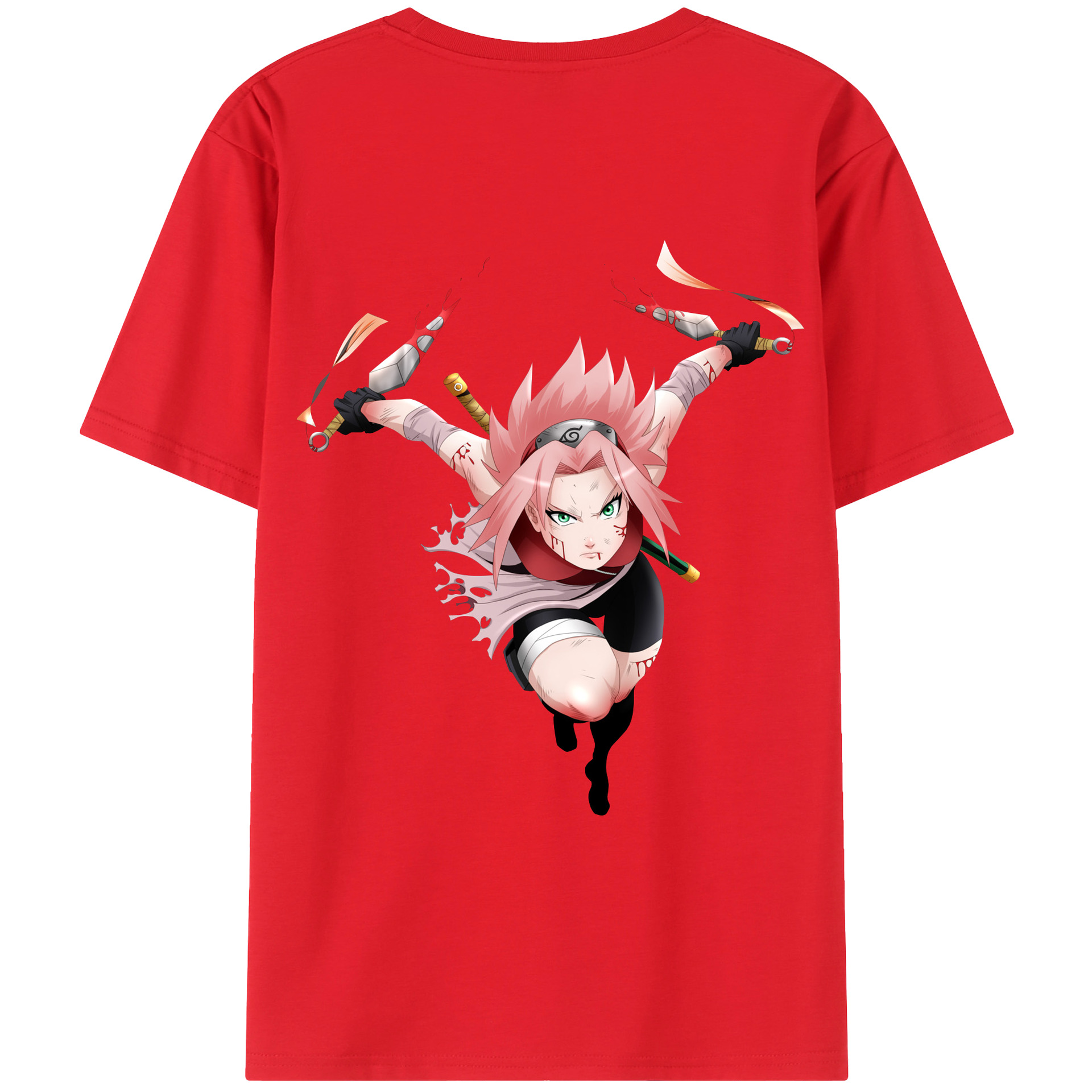 （画像用） NARUTO -ナルト- 春野サクラ Haruno Sakura 綿100％ メンズ半袖Tシャツ（バックプリント） 通気性