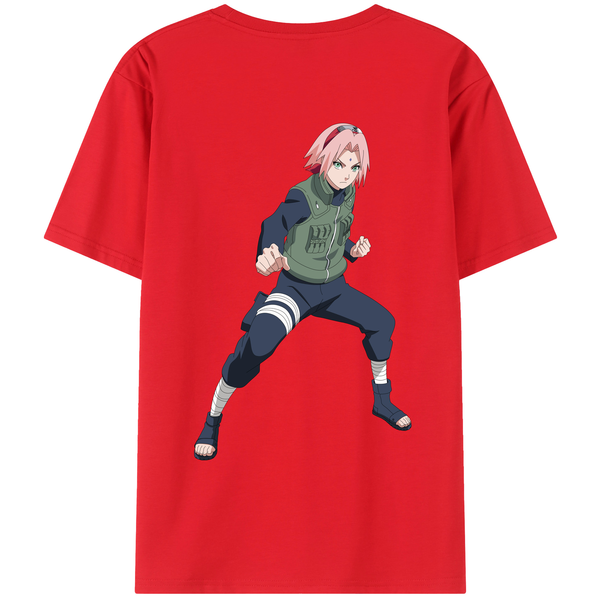 （画像用） NARUTO -ナルト- 春野サクラ Haruno Sakura 綿100％ メンズ半袖Tシャツ（バックプリント） 通気性