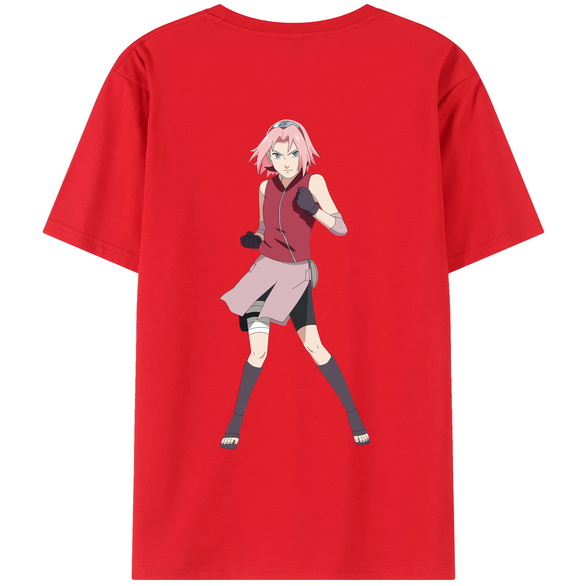 （画像用） NARUTO -ナルト- 春野サクラ Haruno Sakura 綿100％ メンズ半袖Tシャツ（バックプリント） 通気性