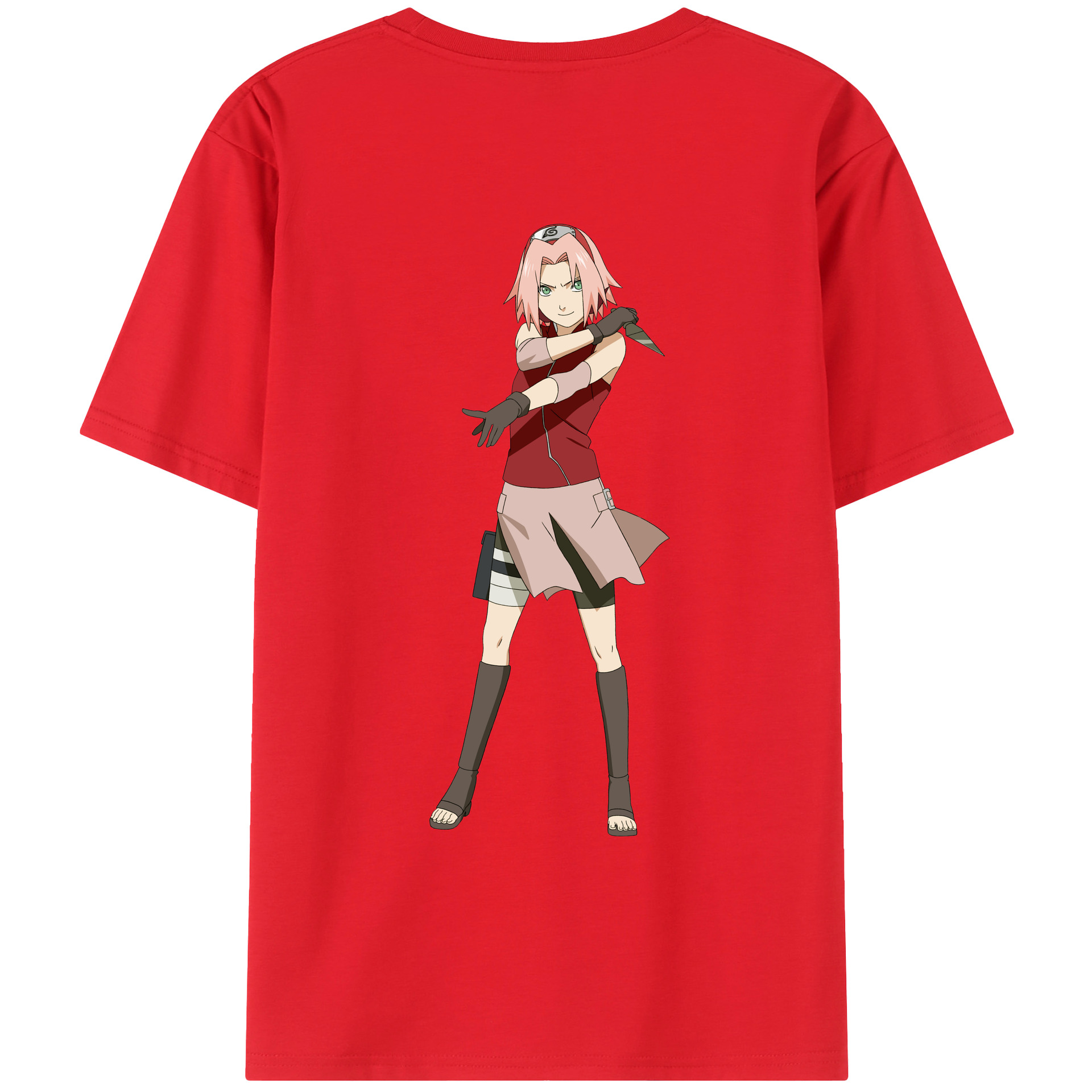 （画像用） NARUTO -ナルト- 春野サクラ Haruno Sakura 綿100％ メンズ半袖Tシャツ（バックプリント） 通気性