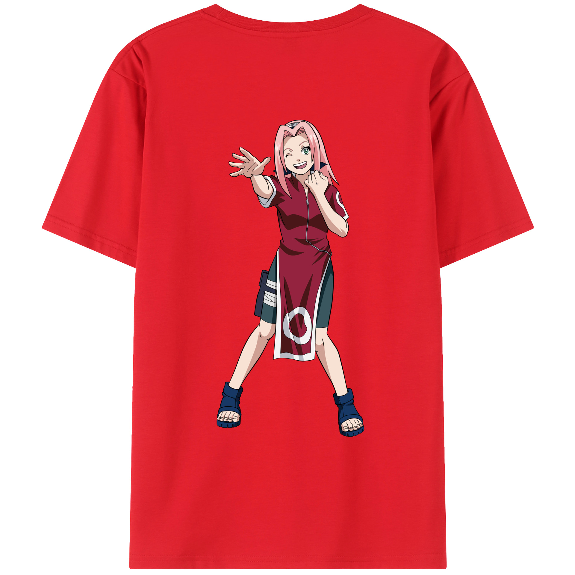 （画像用） NARUTO -ナルト- 春野サクラ Haruno Sakura 綿100％ メンズ半袖Tシャツ（バックプリント） 通気性