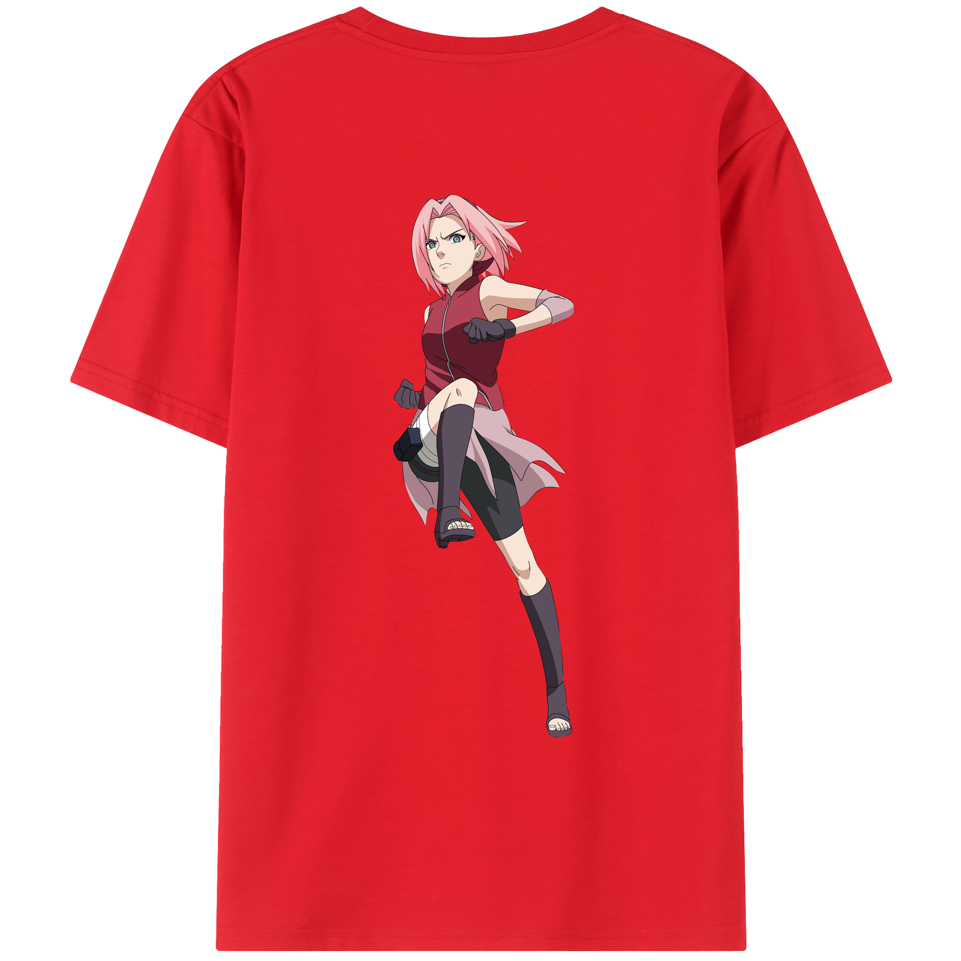 （画像用） NARUTO -ナルト- 春野サクラ Haruno Sakura 綿100％ メンズ半袖Tシャツ（バックプリント） 通気性