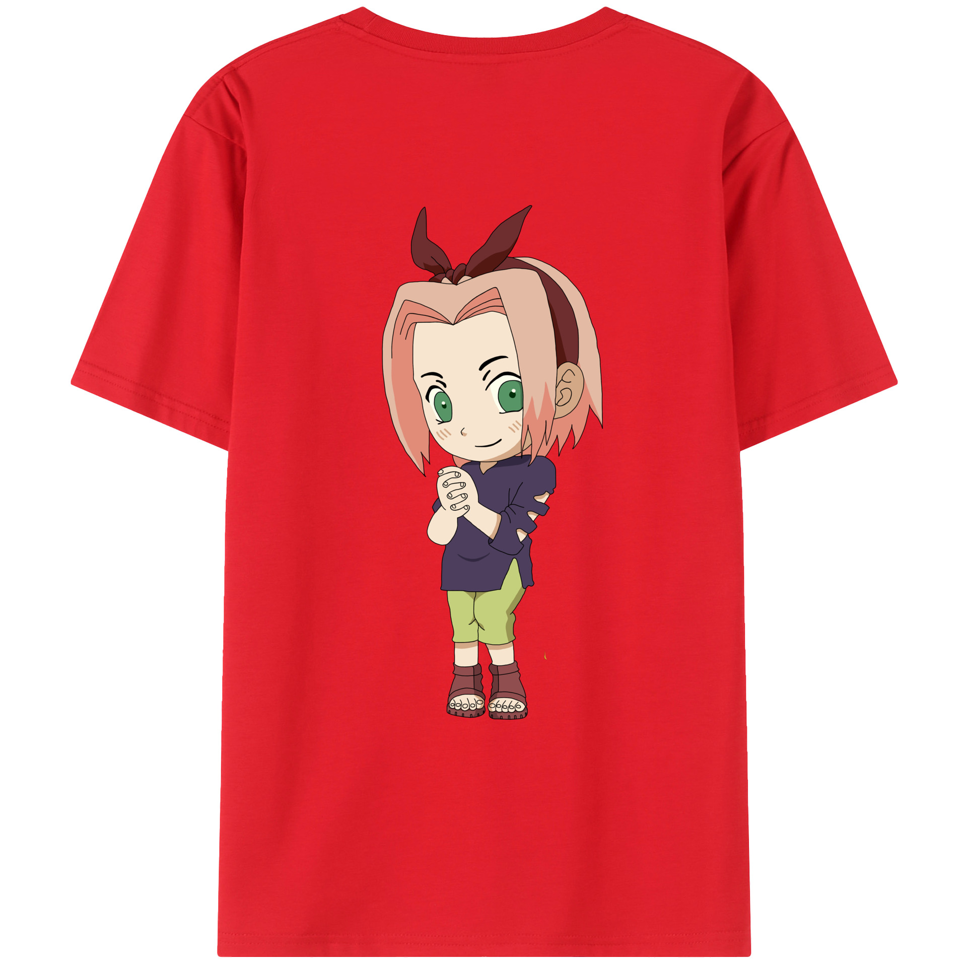 （画像用） NARUTO -ナルト- 春野サクラ Haruno Sakura 綿100％ メンズ半袖Tシャツ（バックプリント） 通気性