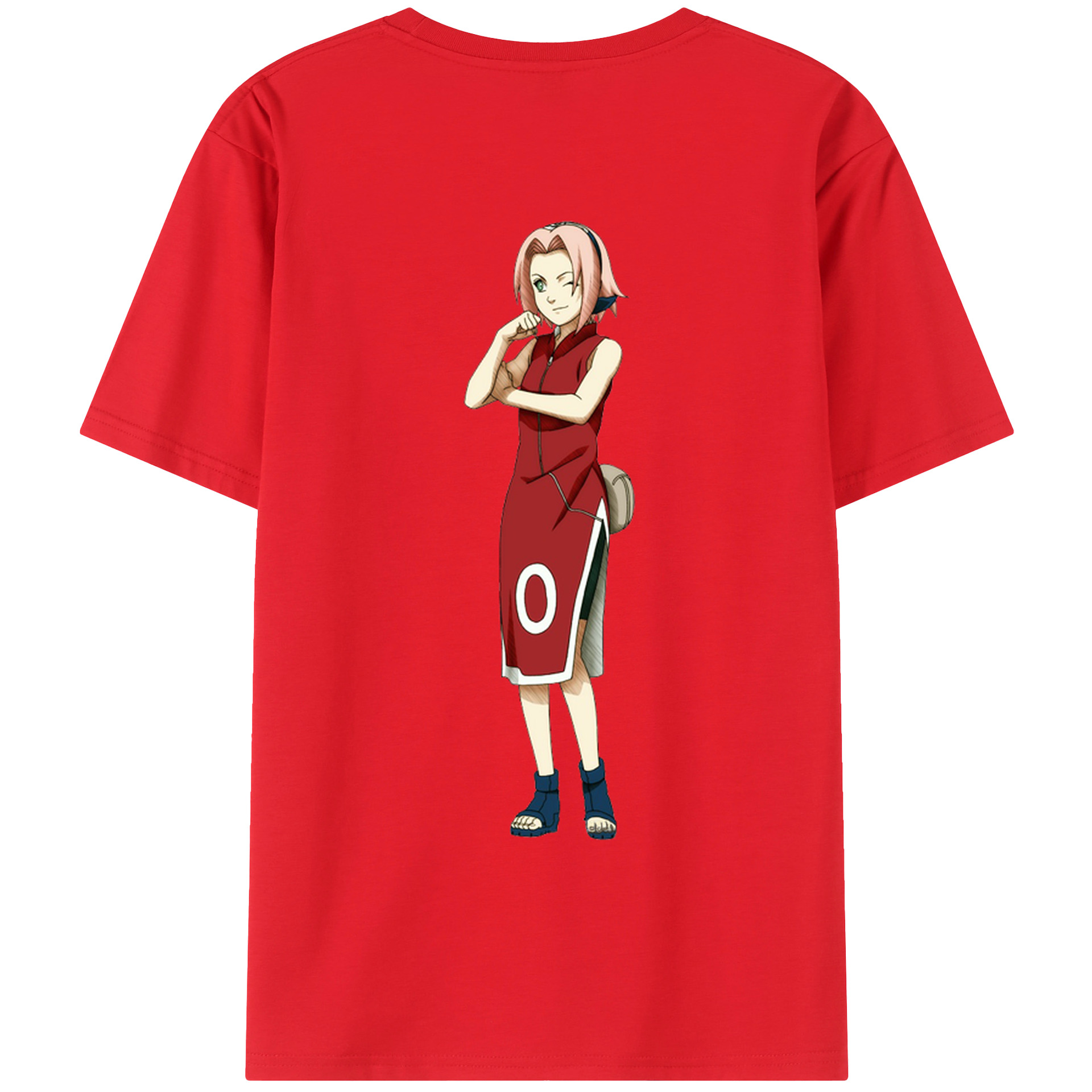（画像用） NARUTO -ナルト- 春野サクラ Haruno Sakura 綿100％ メンズ半袖Tシャツ（バックプリント） 通気性
