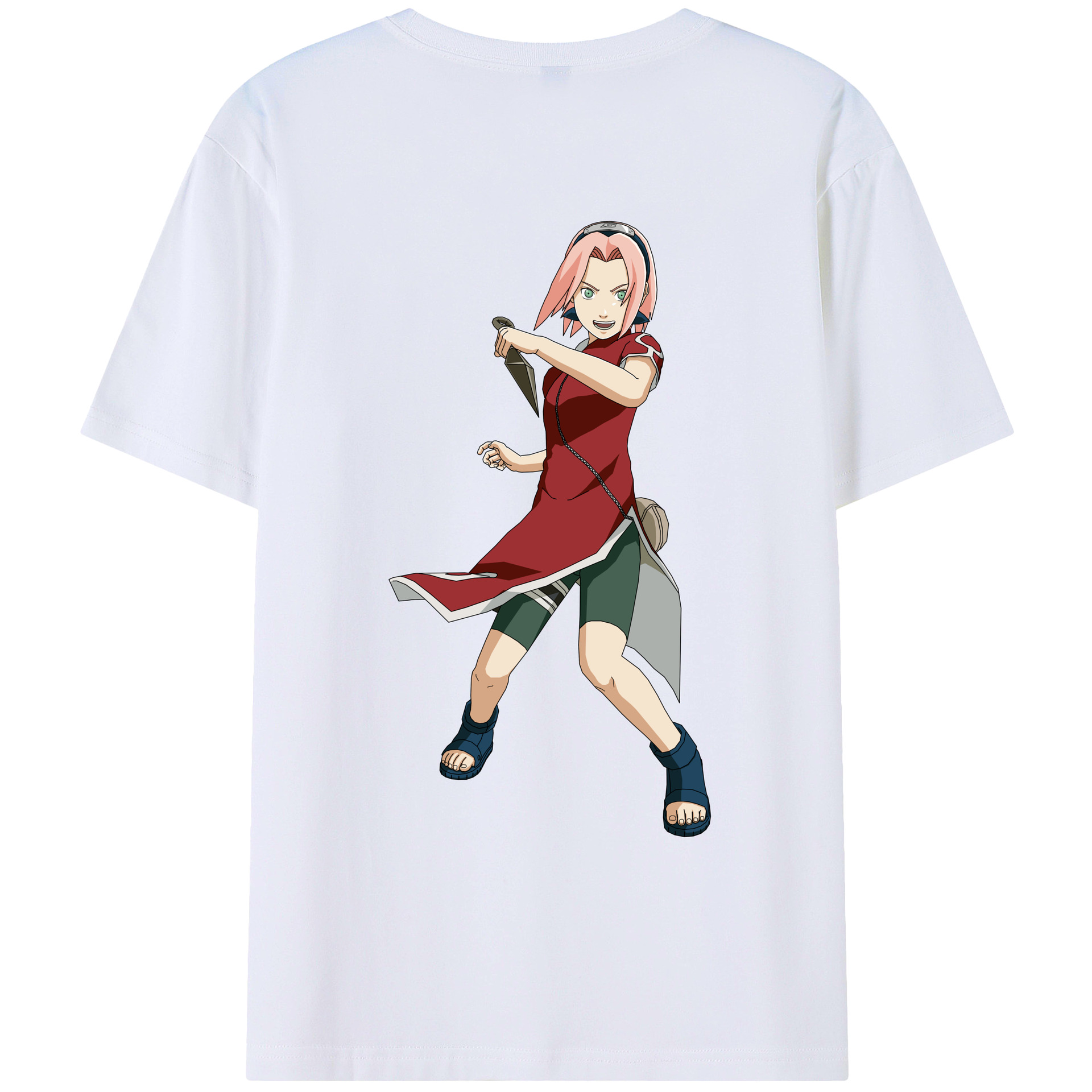 （画像用） NARUTO -ナルト- 春野サクラ Haruno Sakura 綿100％ メンズ半袖Tシャツ（バックプリント） 通気性