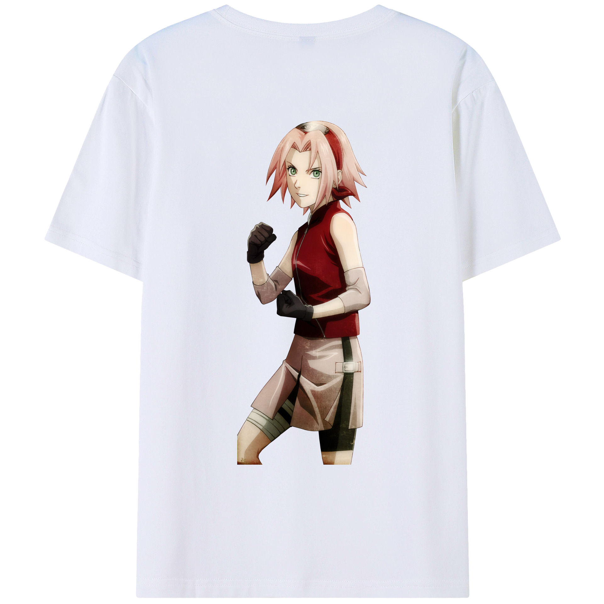 （画像用） NARUTO -ナルト- 春野サクラ Haruno Sakura 綿100％ メンズ半袖Tシャツ（バックプリント） 通気性
