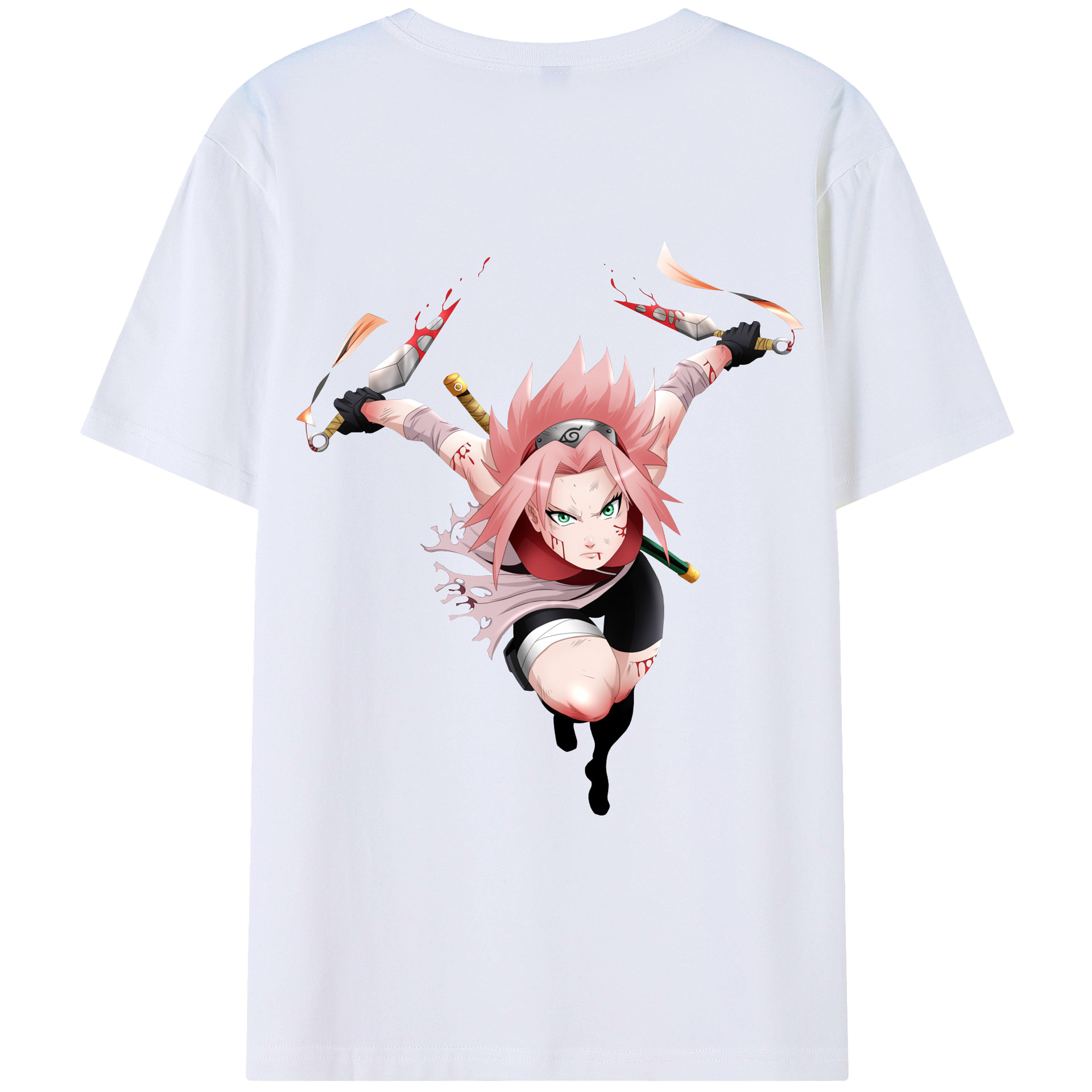 （画像用） NARUTO -ナルト- 春野サクラ Haruno Sakura 綿100％ メンズ半袖Tシャツ（バックプリント） 通気性