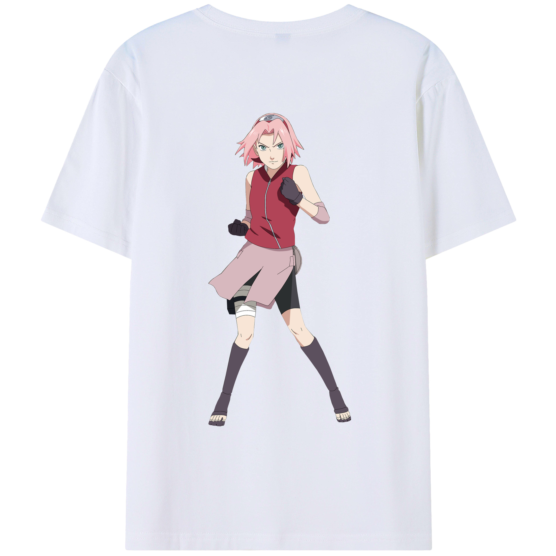（画像用） NARUTO -ナルト- 春野サクラ Haruno Sakura 綿100％ メンズ半袖Tシャツ（バックプリント） 通気性
