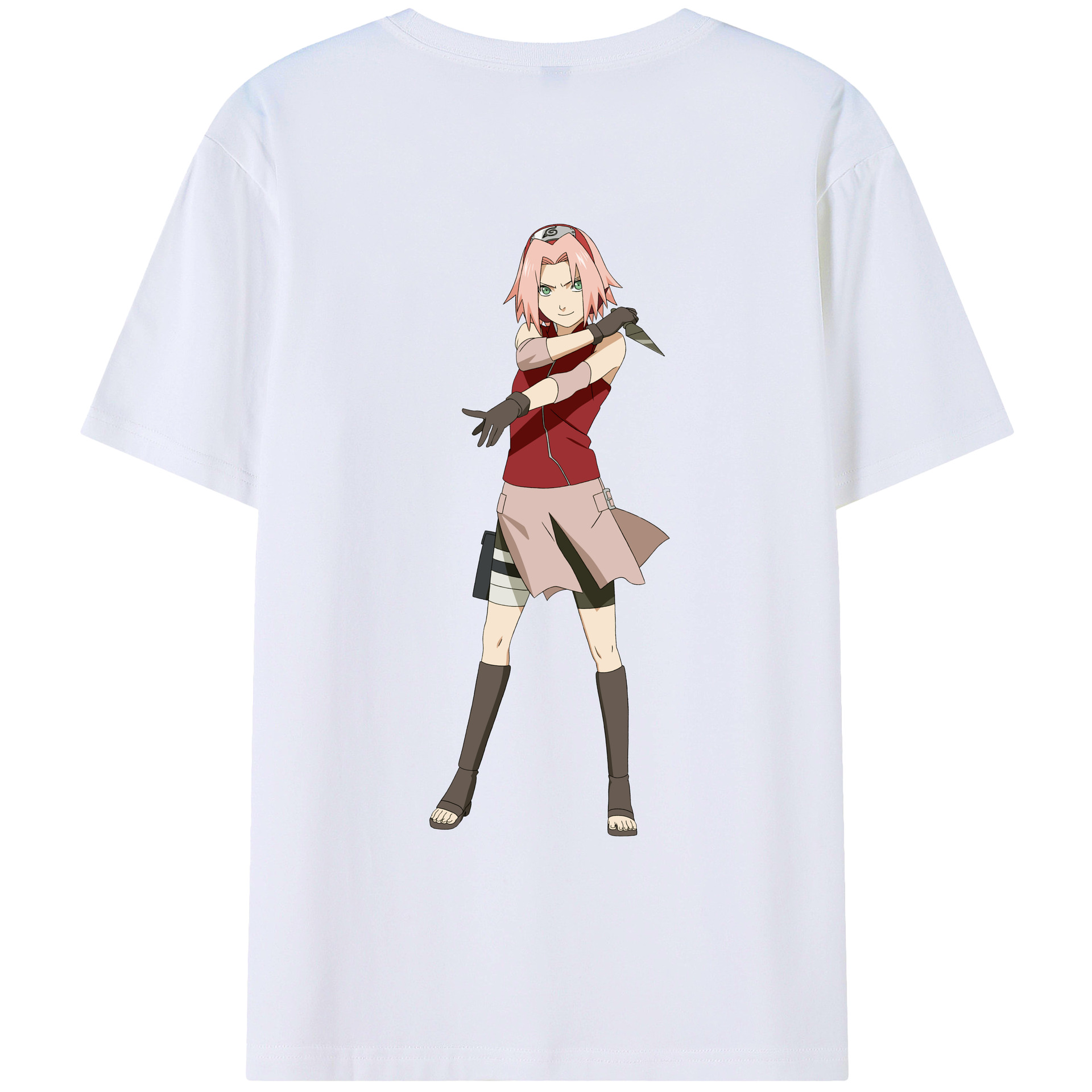 （画像用） NARUTO -ナルト- 春野サクラ Haruno Sakura 綿100％ メンズ半袖Tシャツ（バックプリント） 通気性