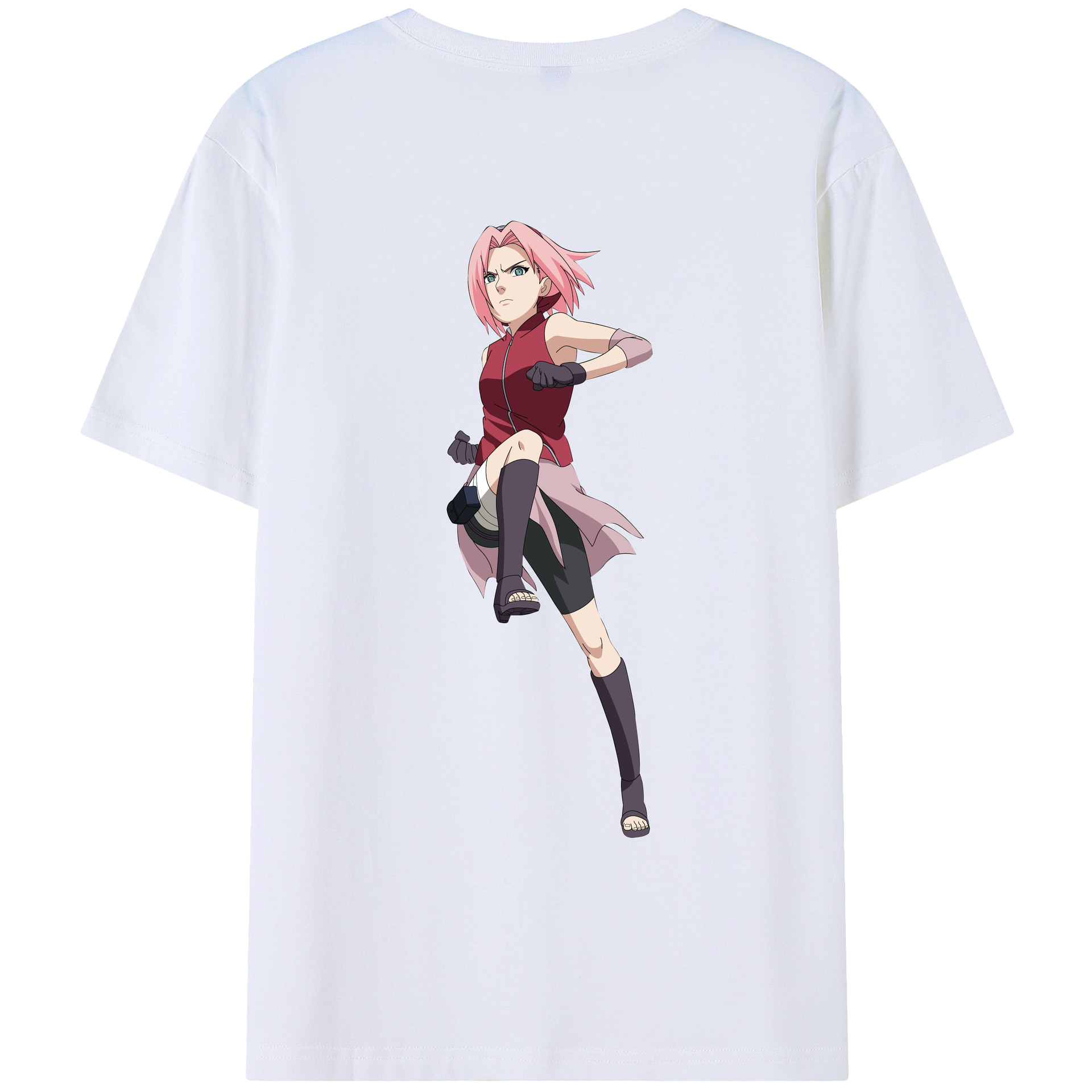 （画像用） NARUTO -ナルト- 春野サクラ Haruno Sakura 綿100％ メンズ半袖Tシャツ（バックプリント） 通気性