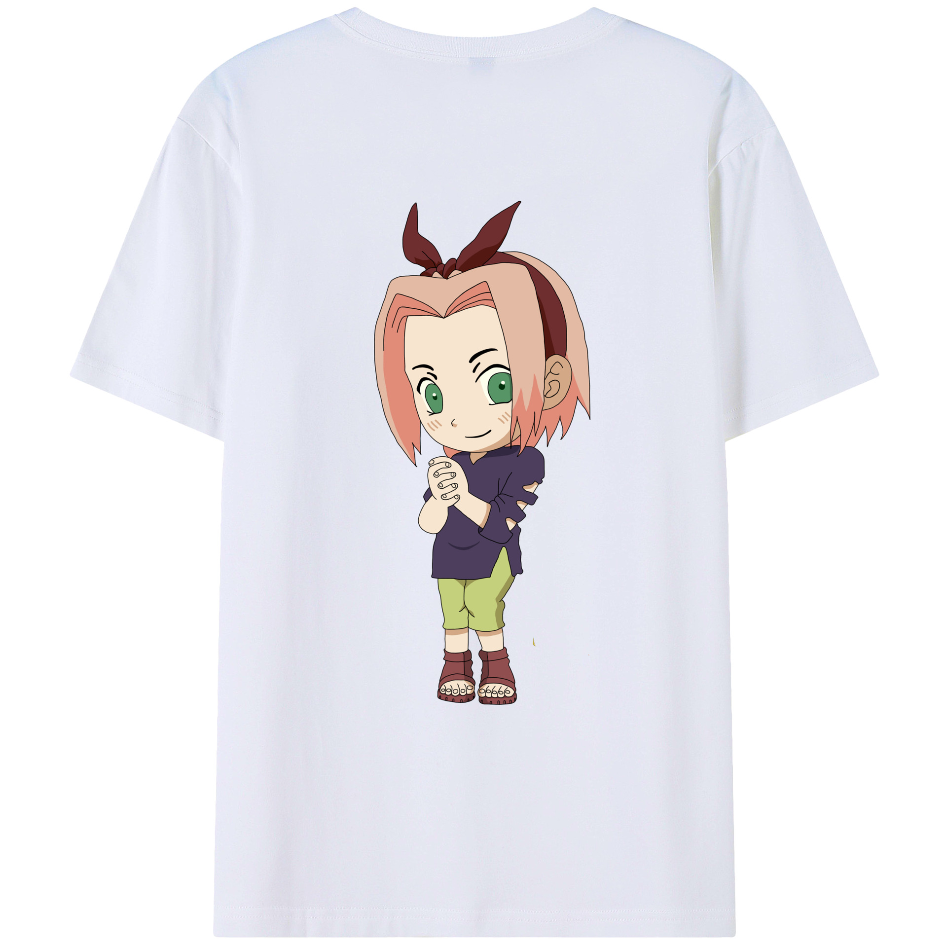 （画像用） NARUTO -ナルト- 春野サクラ Haruno Sakura 綿100％ メンズ半袖Tシャツ（バックプリント） 通気性