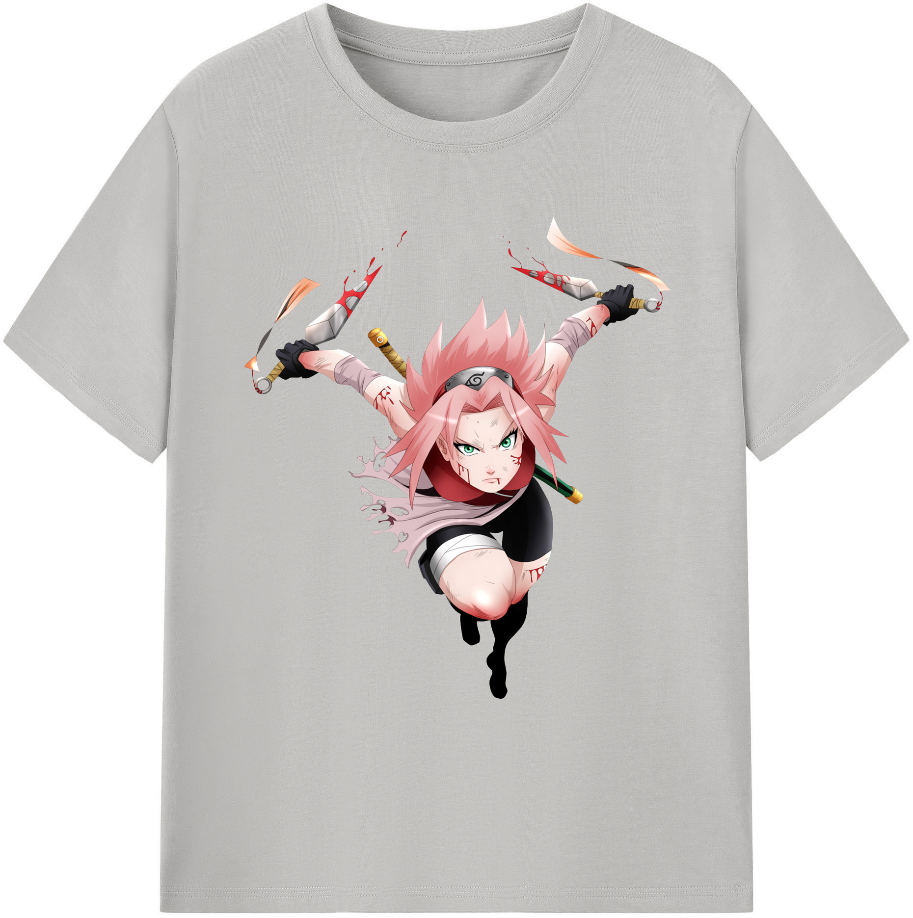 （画像用） NARUTO -ナルト- 春野サクラ Haruno Sakura 綿100％ メンズ半袖Tシャツ｜肌触りやわらか＆通気性