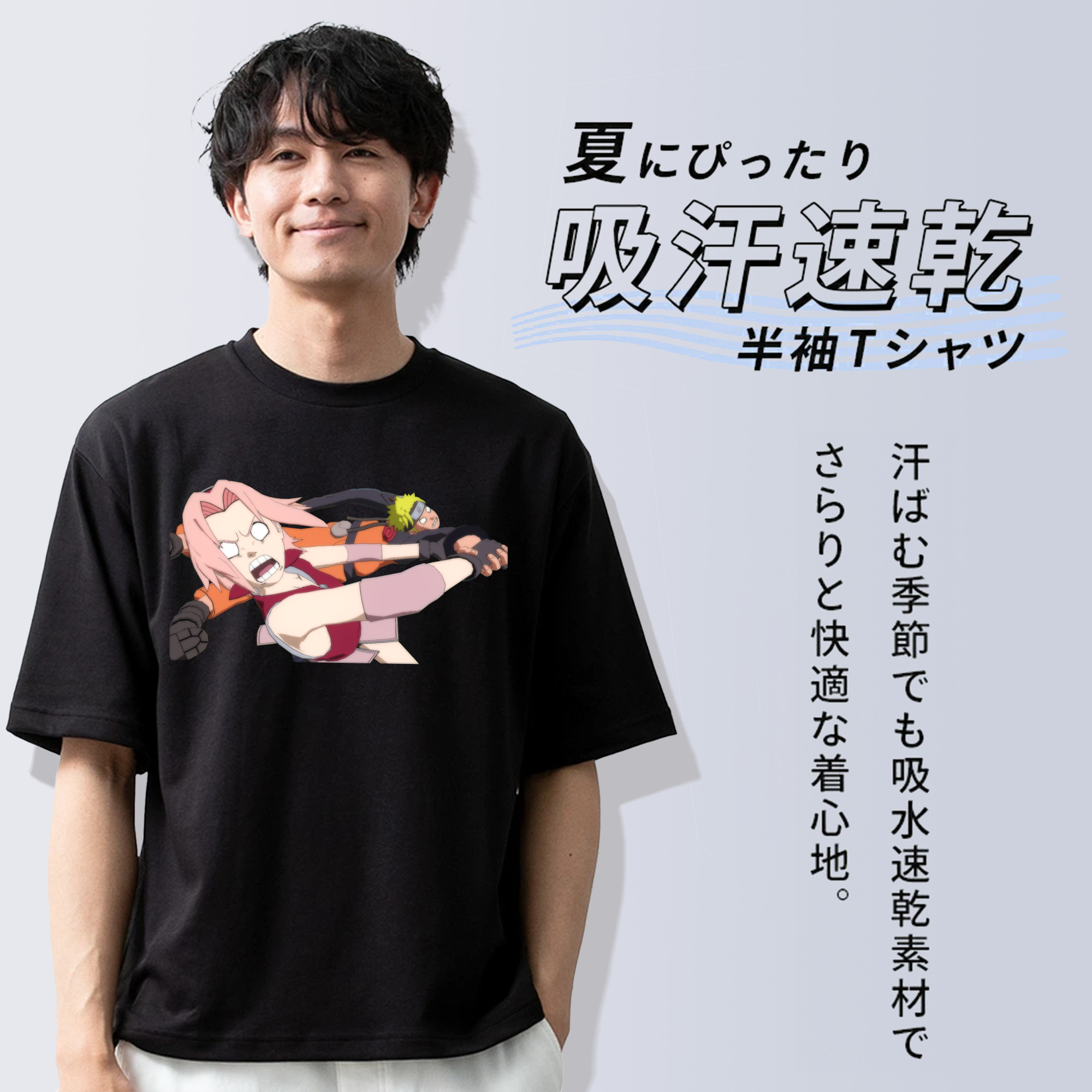 NARUTO -ナルト- 春野サクラ Haruno Sakura 綿100％ メンズ半袖Tシャツ｜肌触りやわらか＆通気性