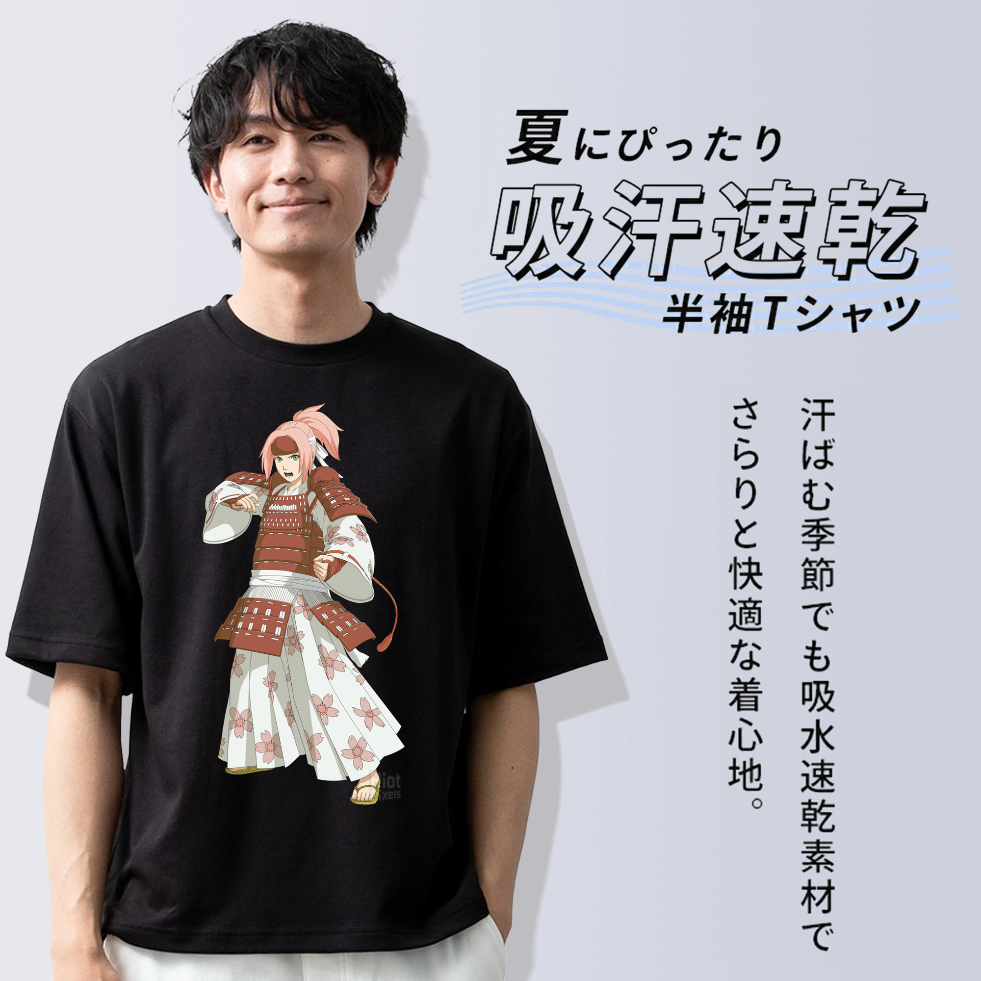 NARUTO -ナルト- 春野サクラ Haruno Sakura 綿100％ メンズ半袖Tシャツ｜肌触りやわらか＆通気性
