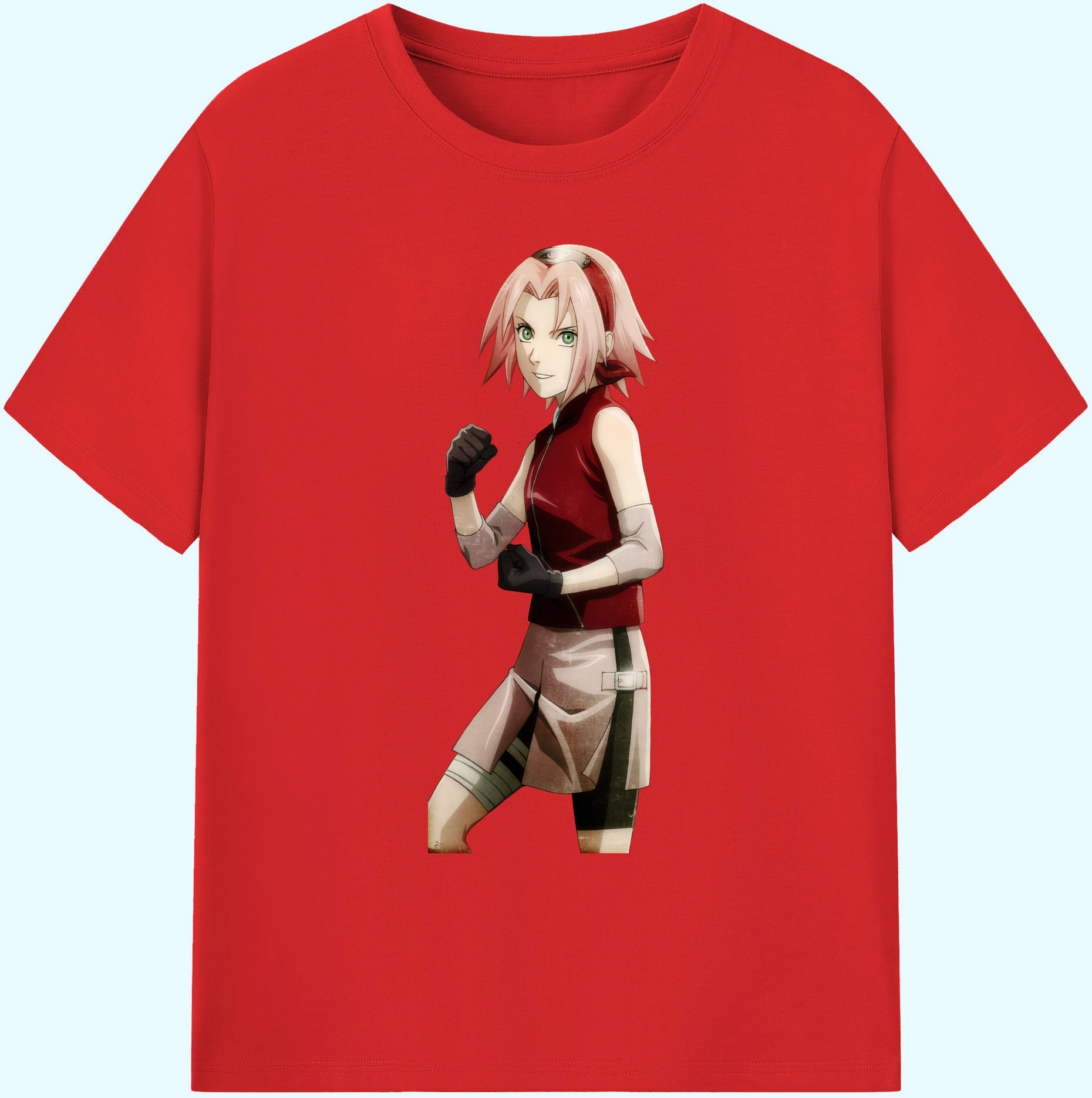 （画像用） NARUTO -ナルト- 春野サクラ Haruno Sakura 綿100％ メンズ半袖Tシャツ｜肌触りやわらか＆通気性