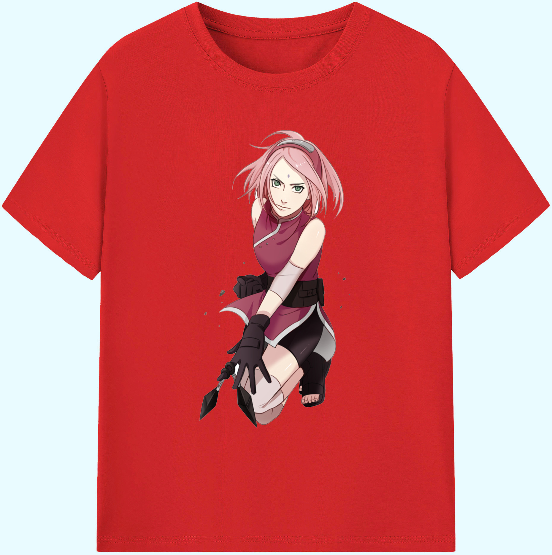 （画像用） NARUTO -ナルト- 春野サクラ Haruno Sakura 綿100％ メンズ半袖Tシャツ｜肌触りやわらか＆通気性