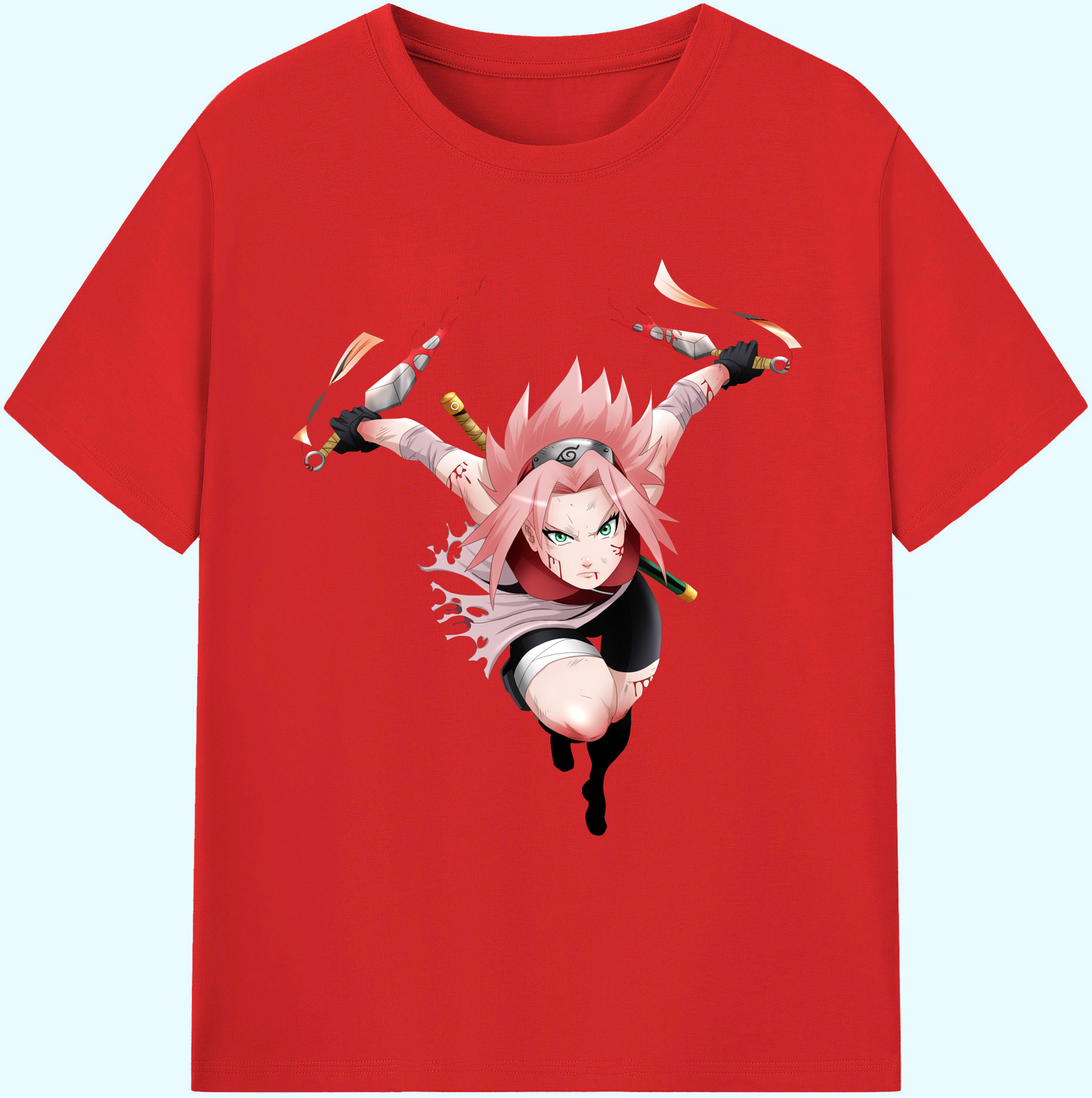 （画像用） NARUTO -ナルト- 春野サクラ Haruno Sakura 綿100％ メンズ半袖Tシャツ｜肌触りやわらか＆通気性