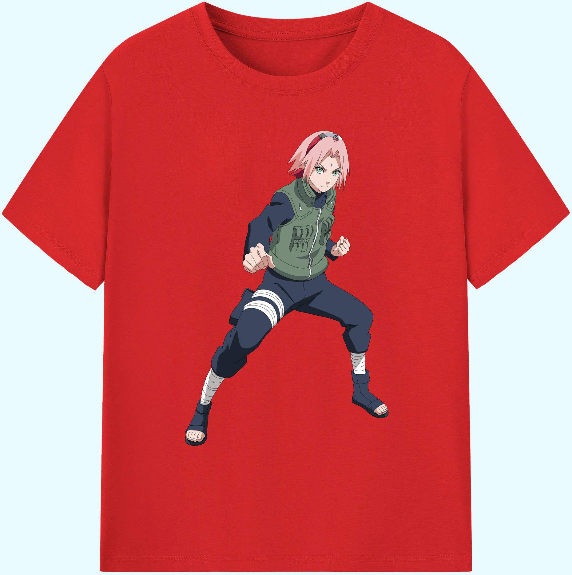 （画像用） NARUTO -ナルト- 春野サクラ Haruno Sakura 綿100％ メンズ半袖Tシャツ｜肌触りやわらか＆通気性