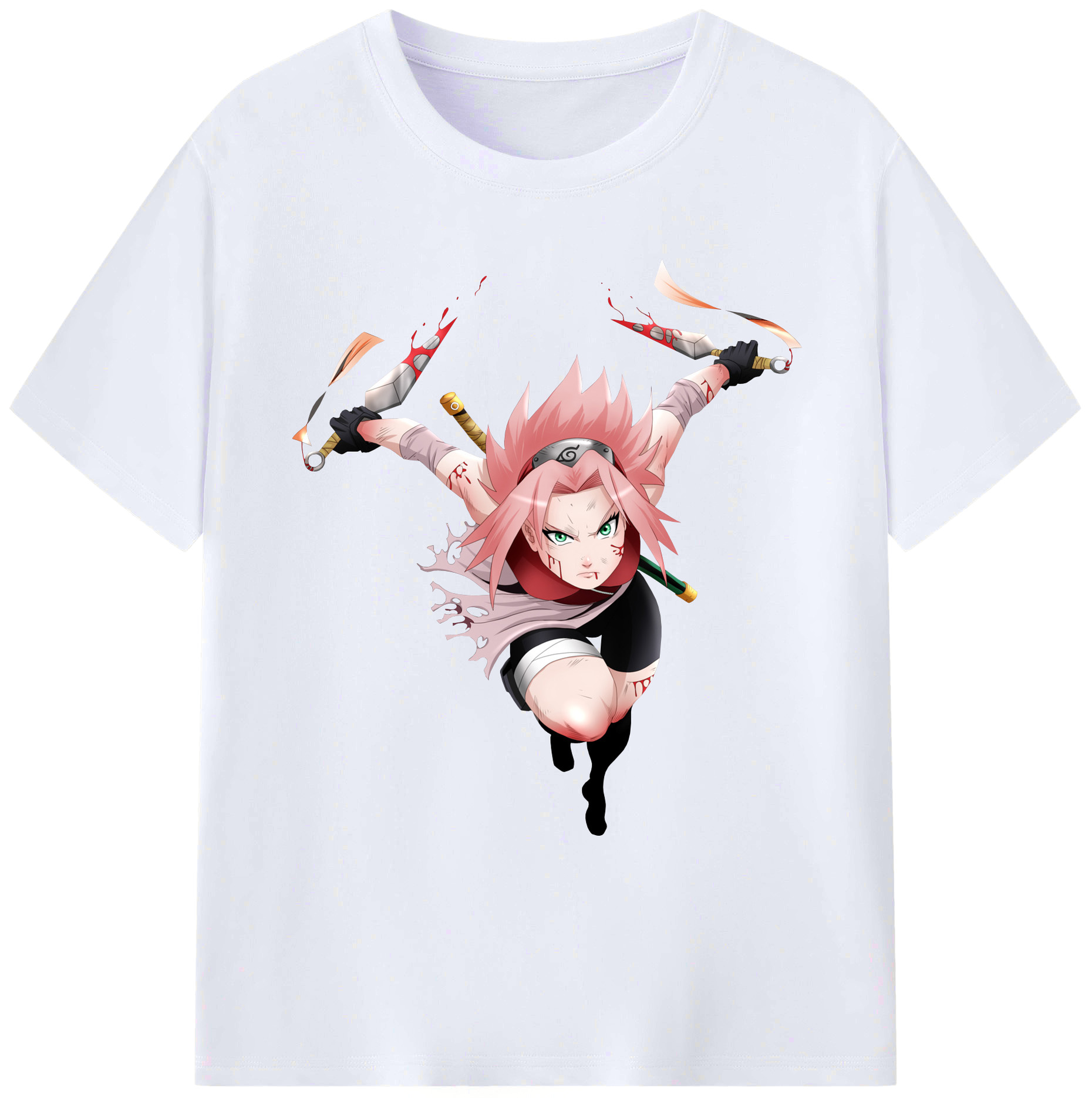 （画像用） NARUTO -ナルト- 春野サクラ Haruno Sakura 綿100％ メンズ半袖Tシャツ｜肌触りやわらか＆通気性
